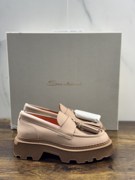 Santoni Mocassino Donna Pelle Beige  Nappine Luxury Casual Loafer Santoni 37.5