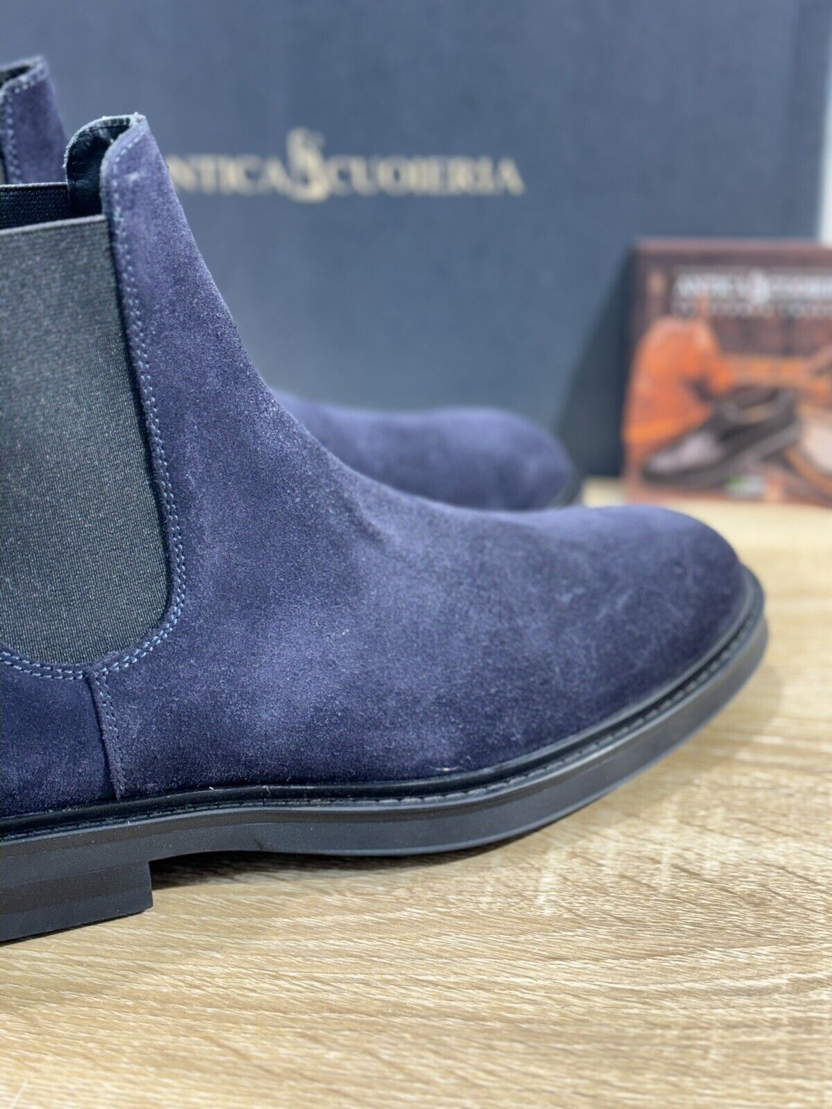 Antica Cuoieria Chelsea Boot Uomo Suede Blu  Made in Italy 40