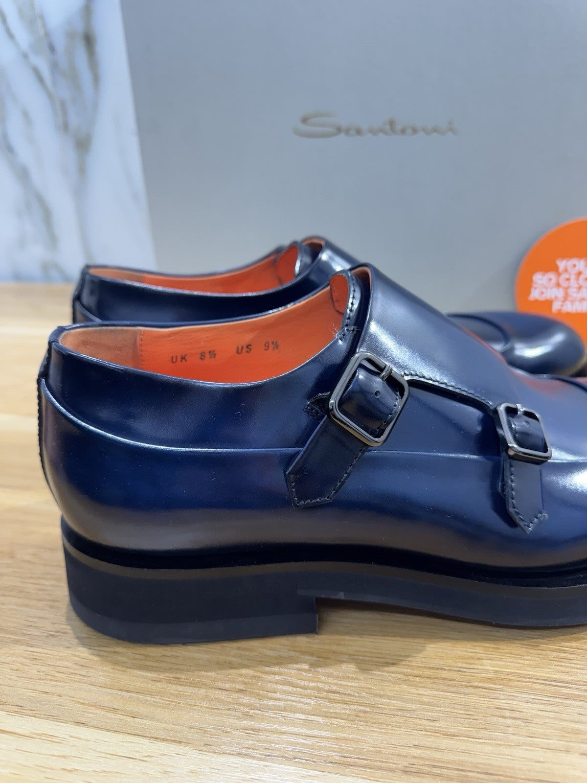 Santoni Doppia Fibbia Pelle Blu Luxury Santoni Scarpa Uomo 42.5