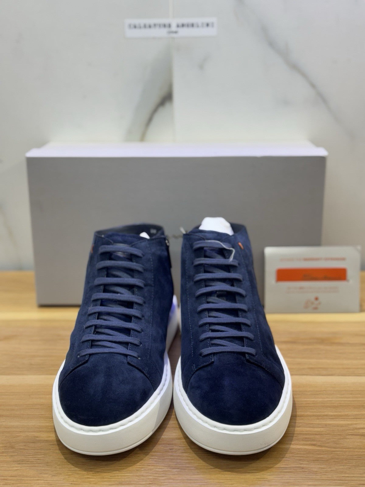 Santoni Icon  High Sneaker Pelle   Suede Blu  Luxury Santoni Scarpa Uomo 42