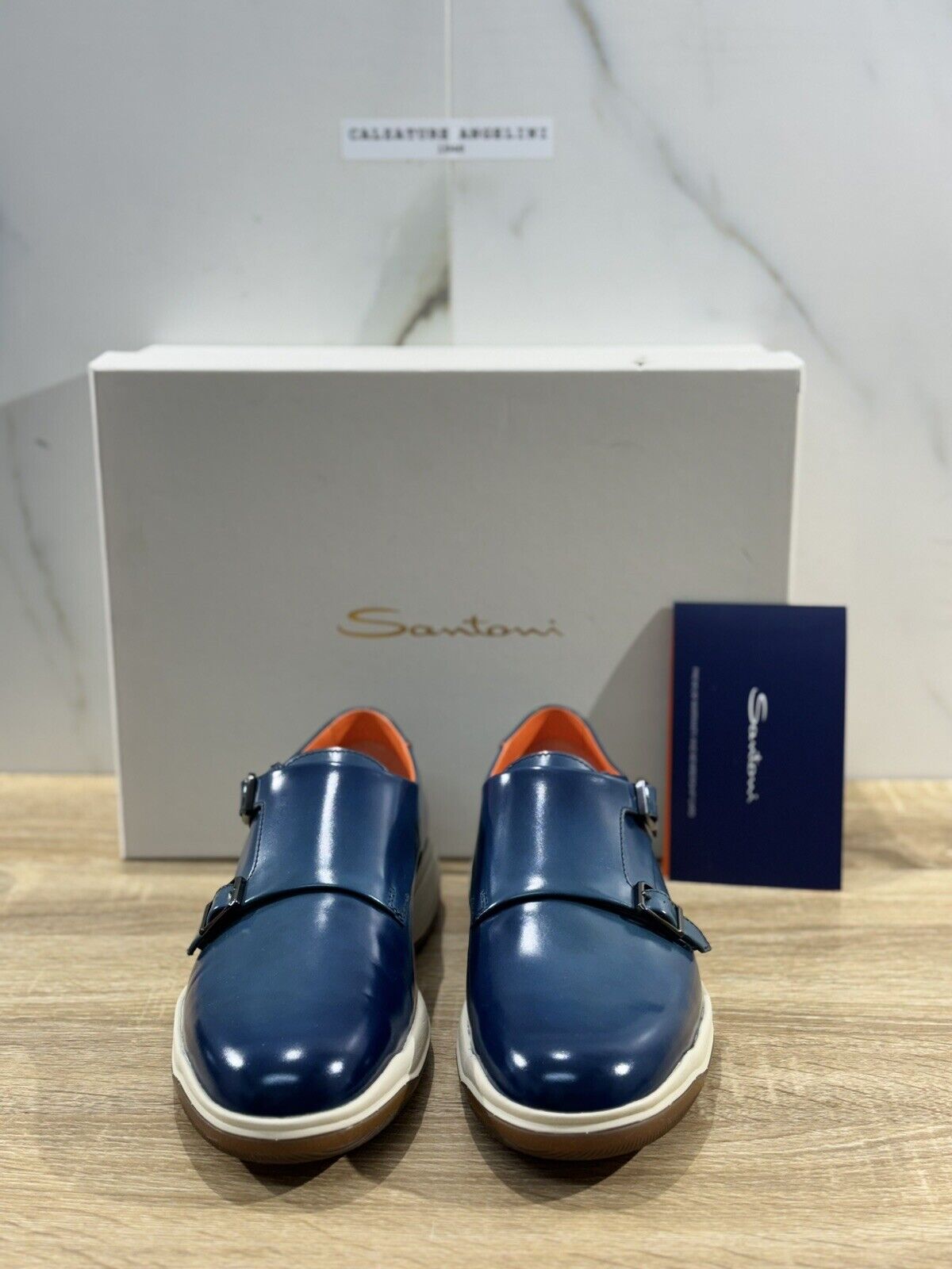 Santoni Doppia Fibbia   Uomo  Pelle Blu     Men Shoes Santoni Luxury 43