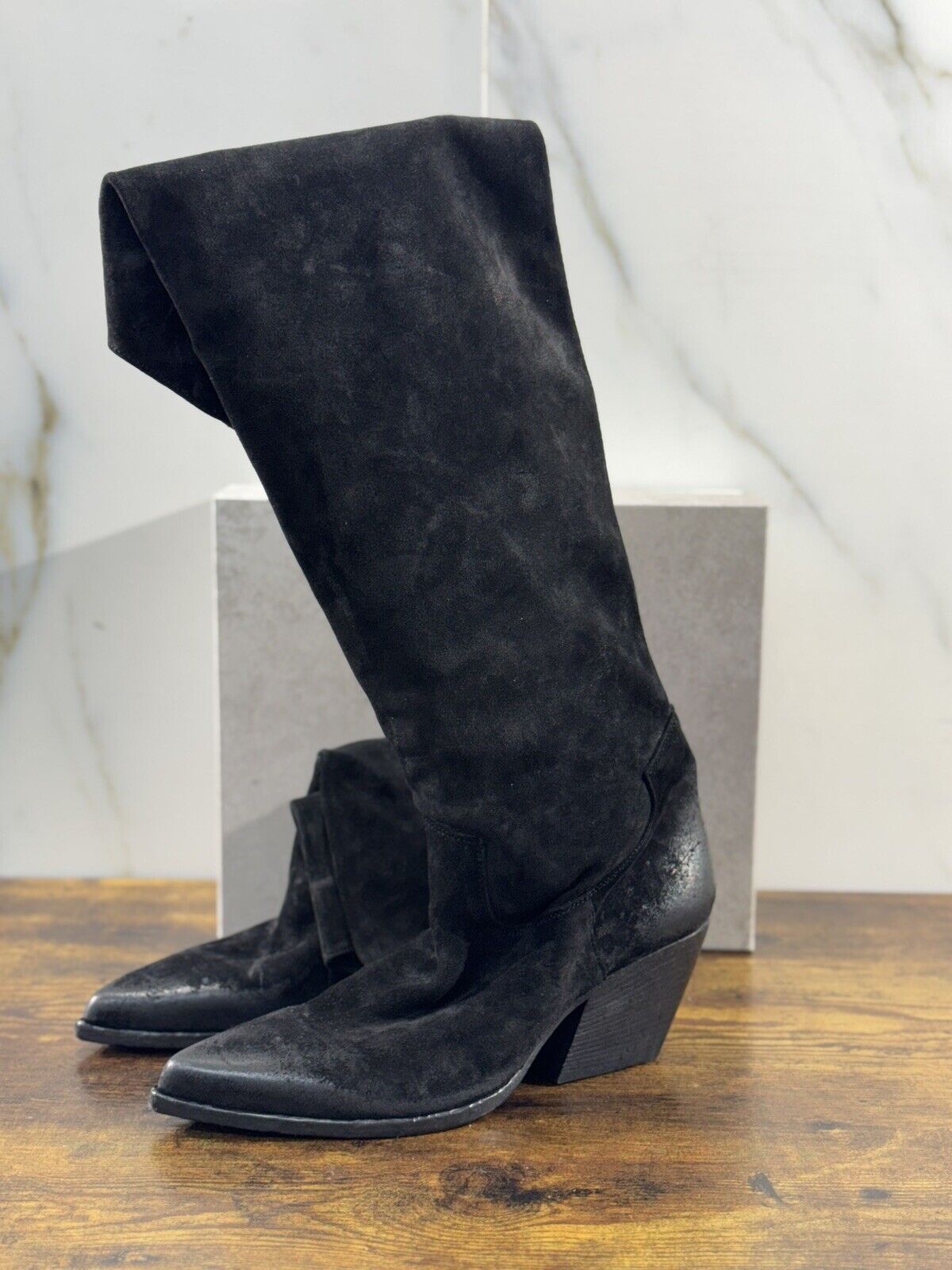 Elena Iachi Stivale Donna Texano Suede Nero Con Tacco Causal Boot 40