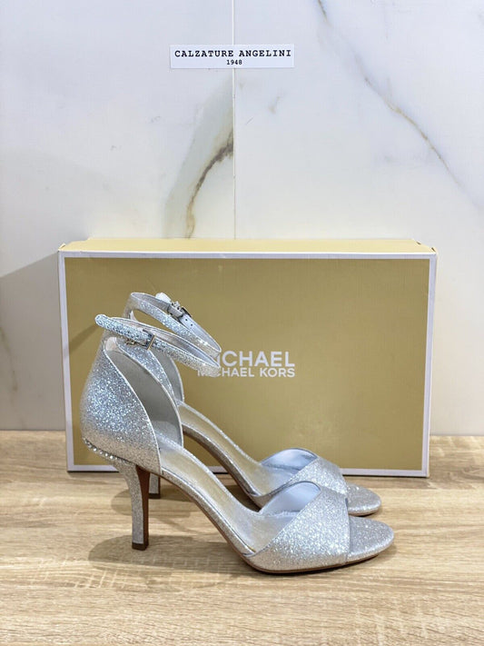 Michael Kors sandalo donna malinda silver glitter tacco luxury 39.5