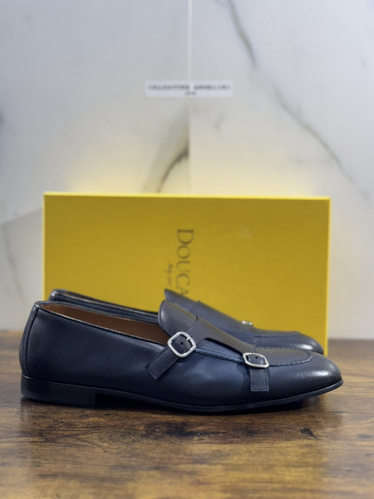Doucal’s Scarpa Uomo Icon Doppia Fibbia  Pelle Blu Luxury Men Doucal’s Shoes 44