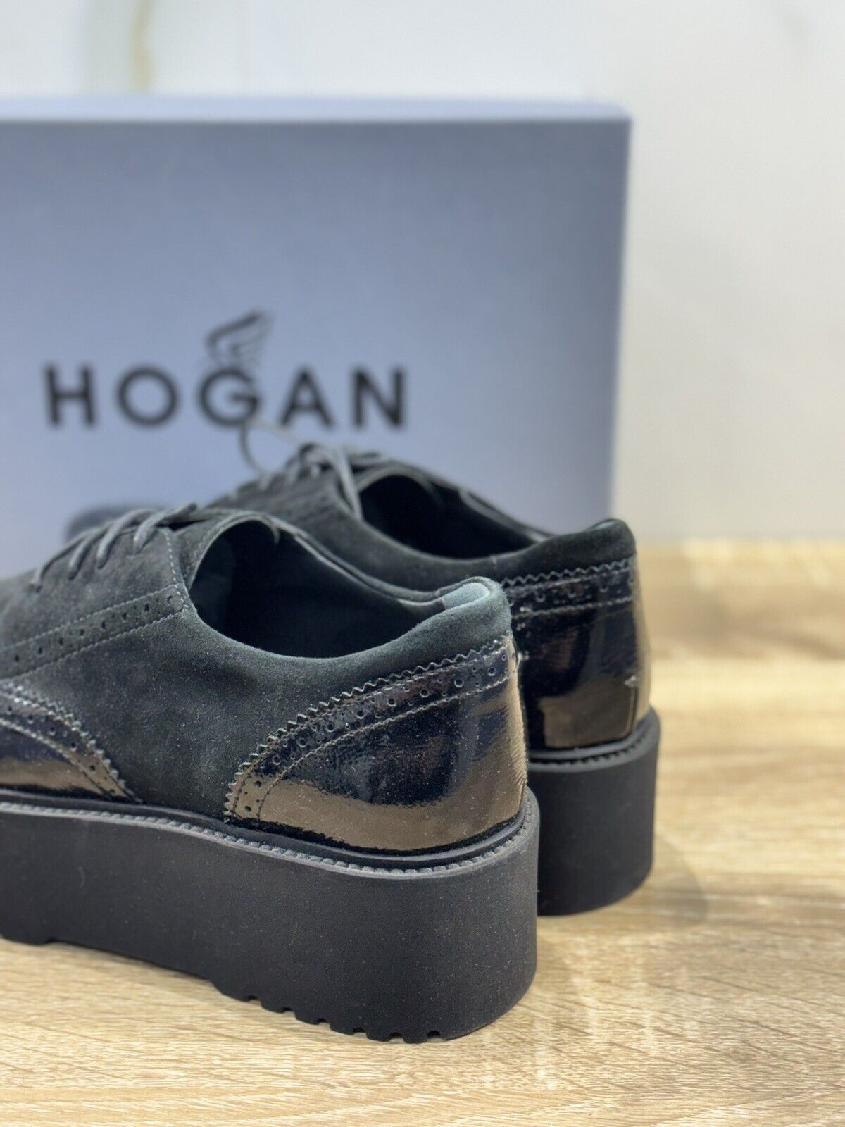 Hogan H355 Scarpa Donna Derby Bucature Pelle Nera Luxury Casual Hogan Woman 38.5