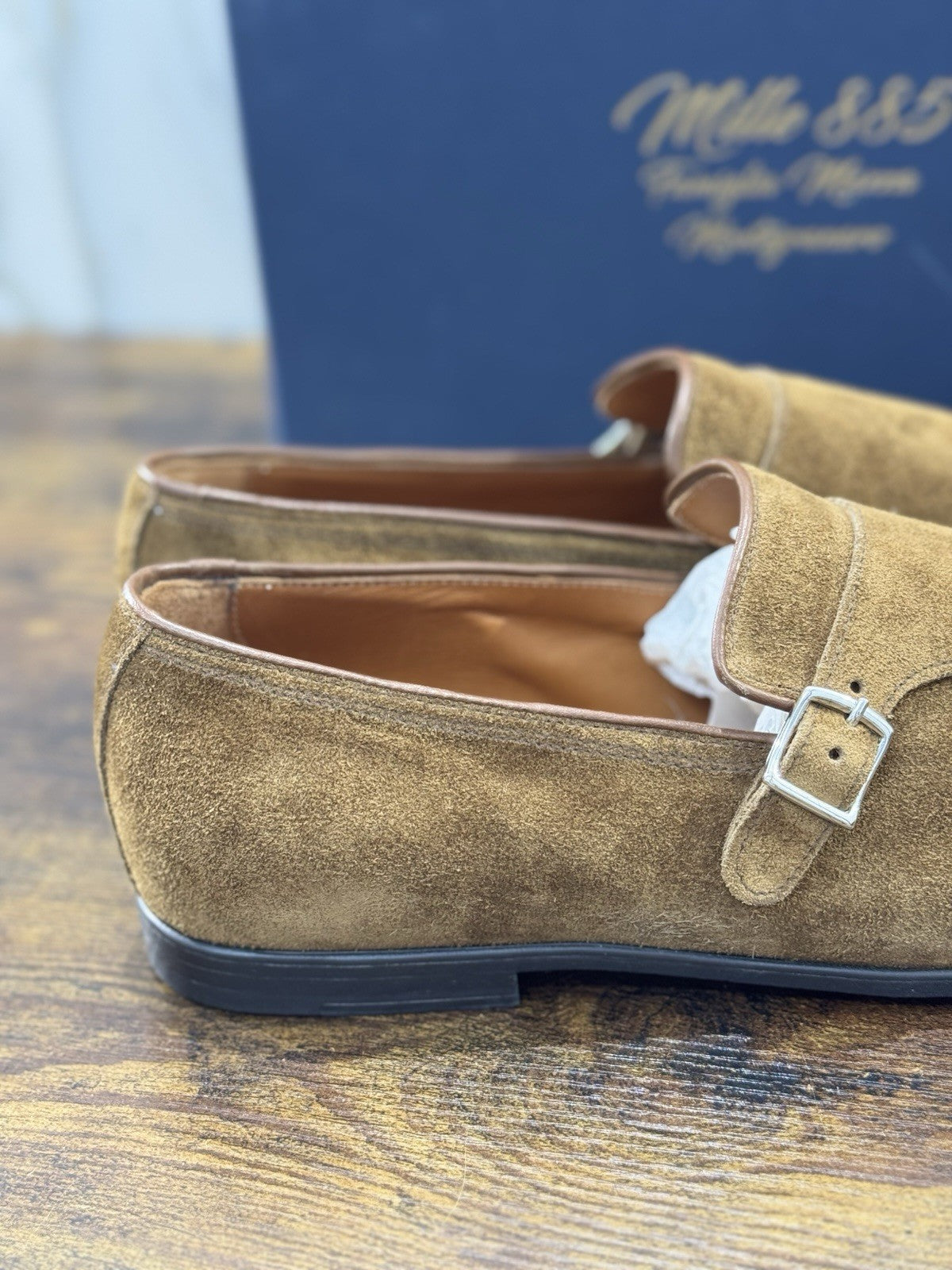 Mille 885 Mocassino Doppia Fibbia  Suede Snuff  Fatto A Mano In Italia Uomo 44