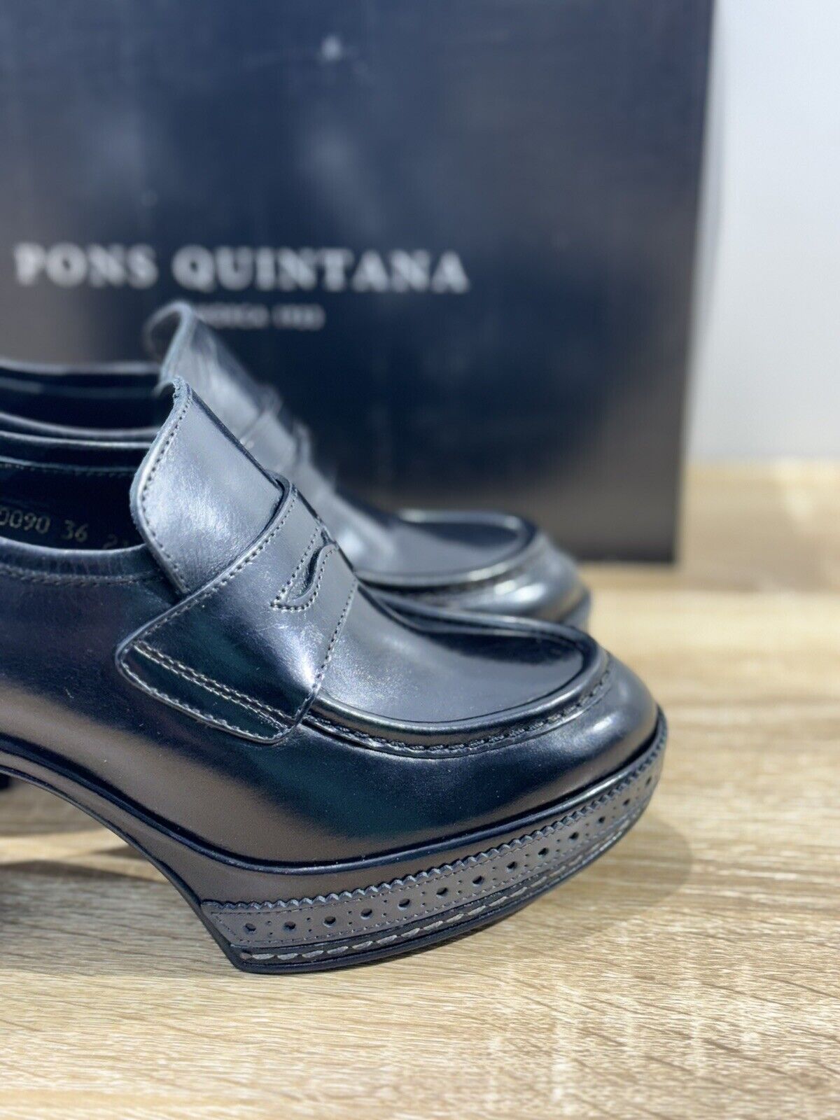 Pons Quintana Mocassino Donna Pelle Nero Con Tacco  Casual Loafer 40