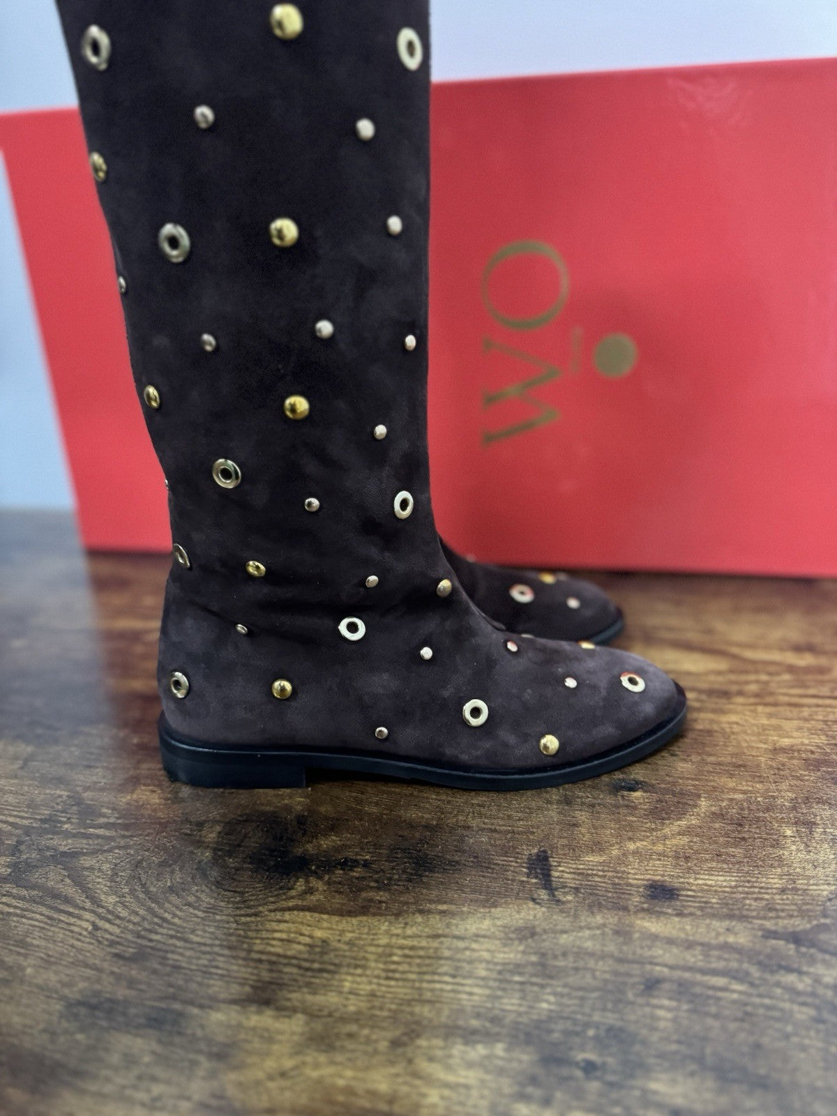 WO Milano Stivale  donna Suede Marrone Borchie casual boot  luxury 36
