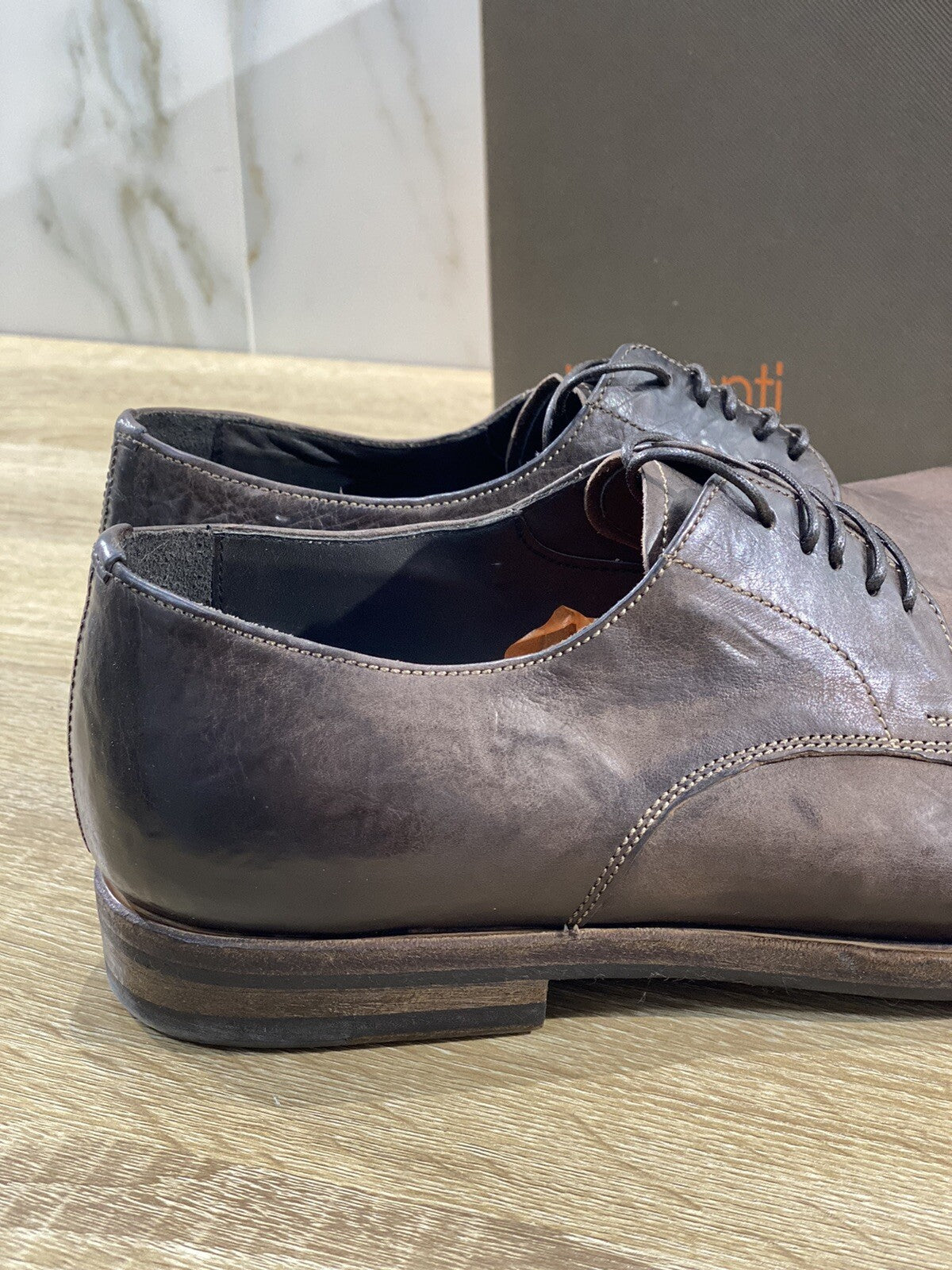 Preventi Scarpa Uomo Derby Vintage Pelle Testa Di Moro Handmade Shoe 44