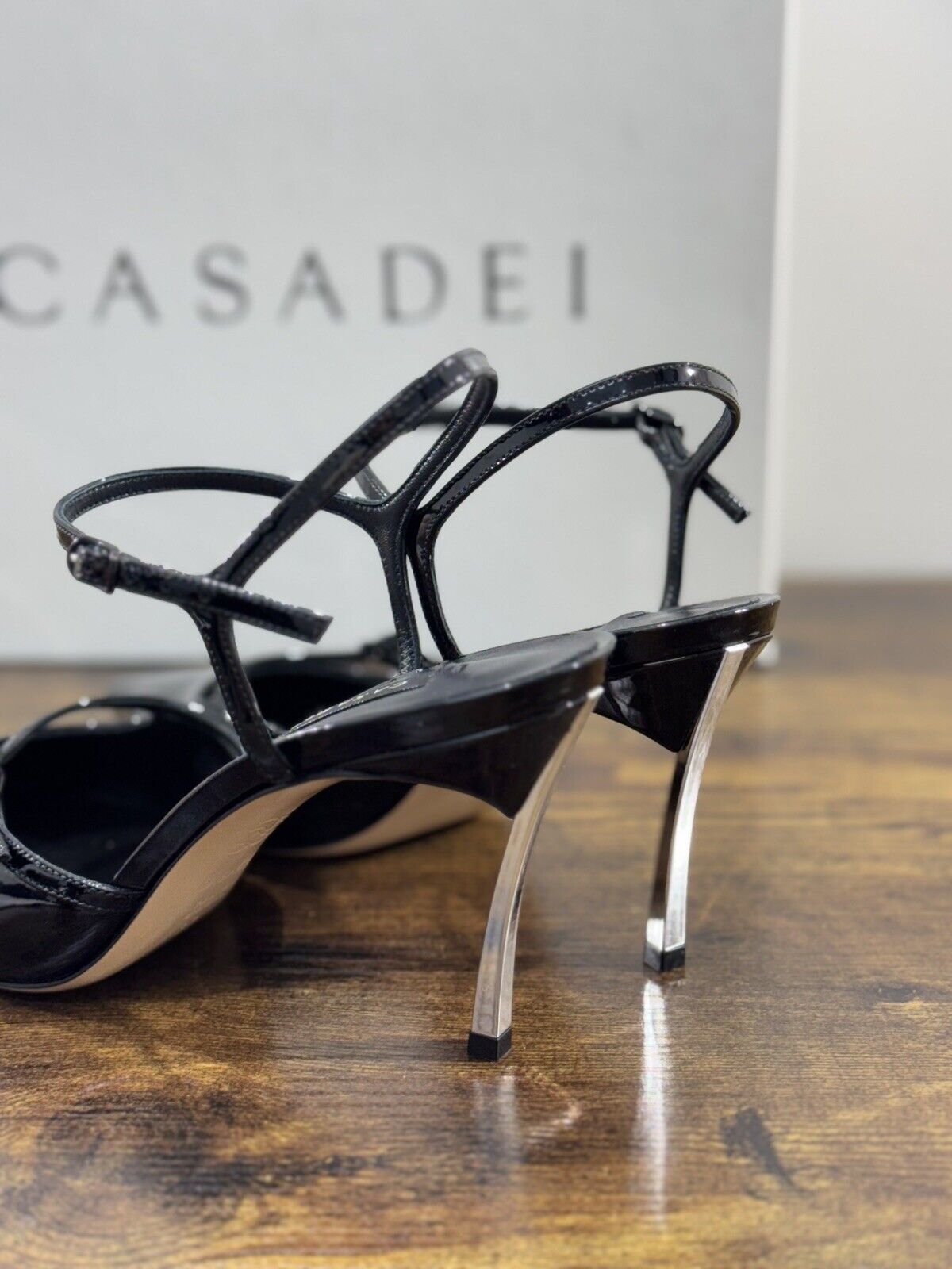 Casadei Sling Back Donna In Pelle Nera Tacco Blade Luxury Woman Casadei 37