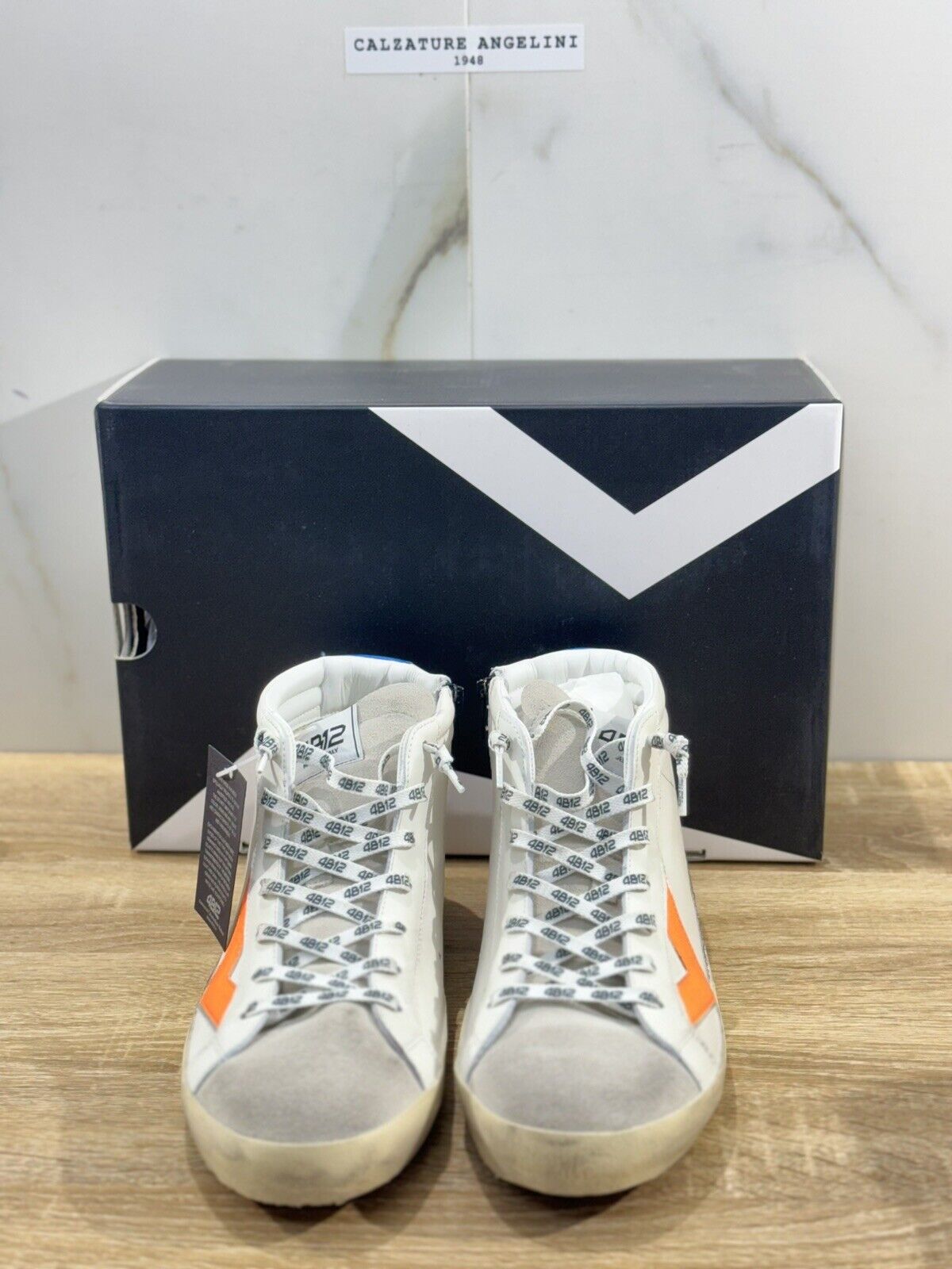 4B12 Sneaker uomo Mid Orange   Pelle Bianco  casual shoes men sneaker 43