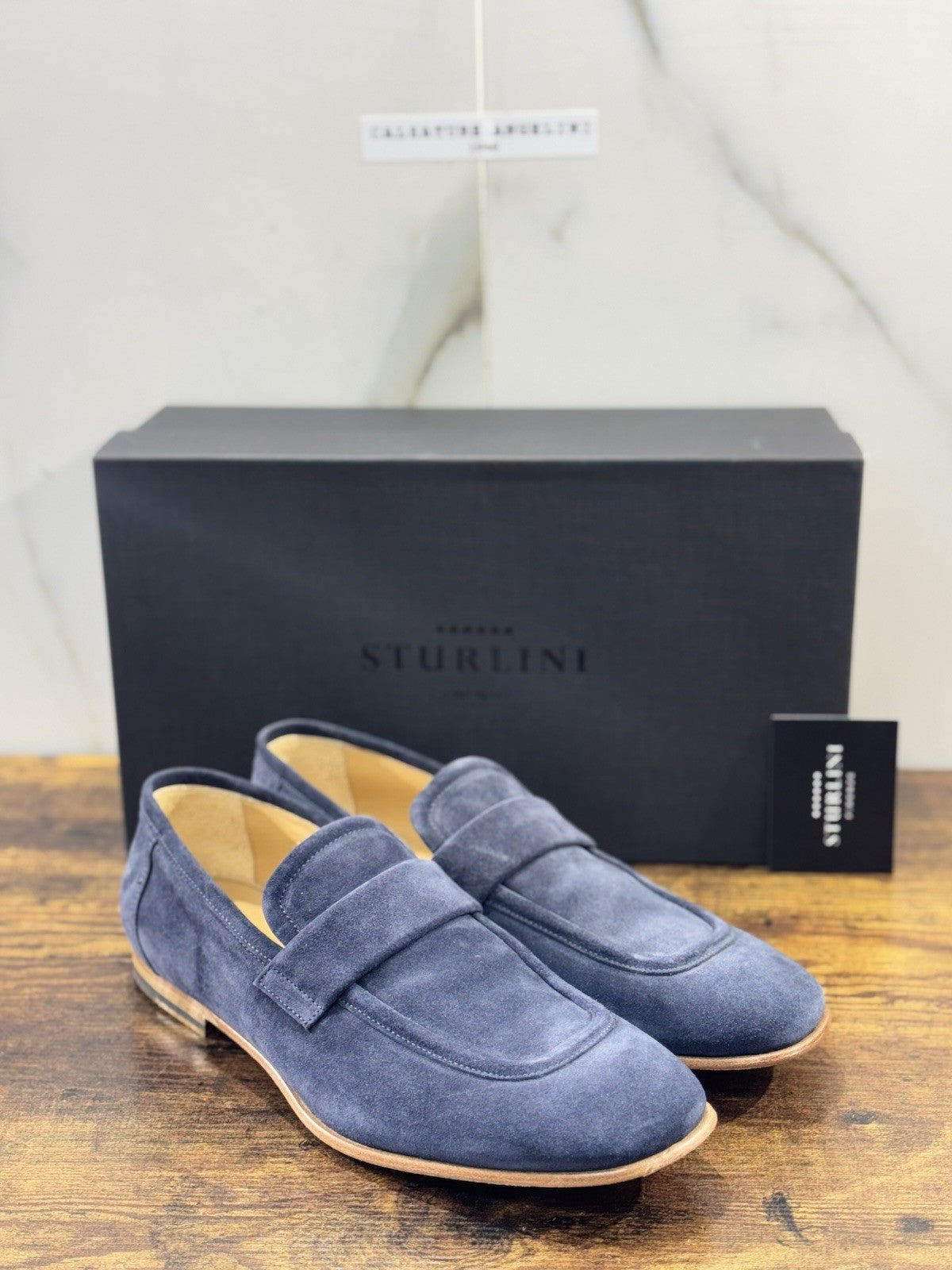 Sturlini Firenze Mocassino  Uomo Suede Blu      Luxury Craftmanship Men 43