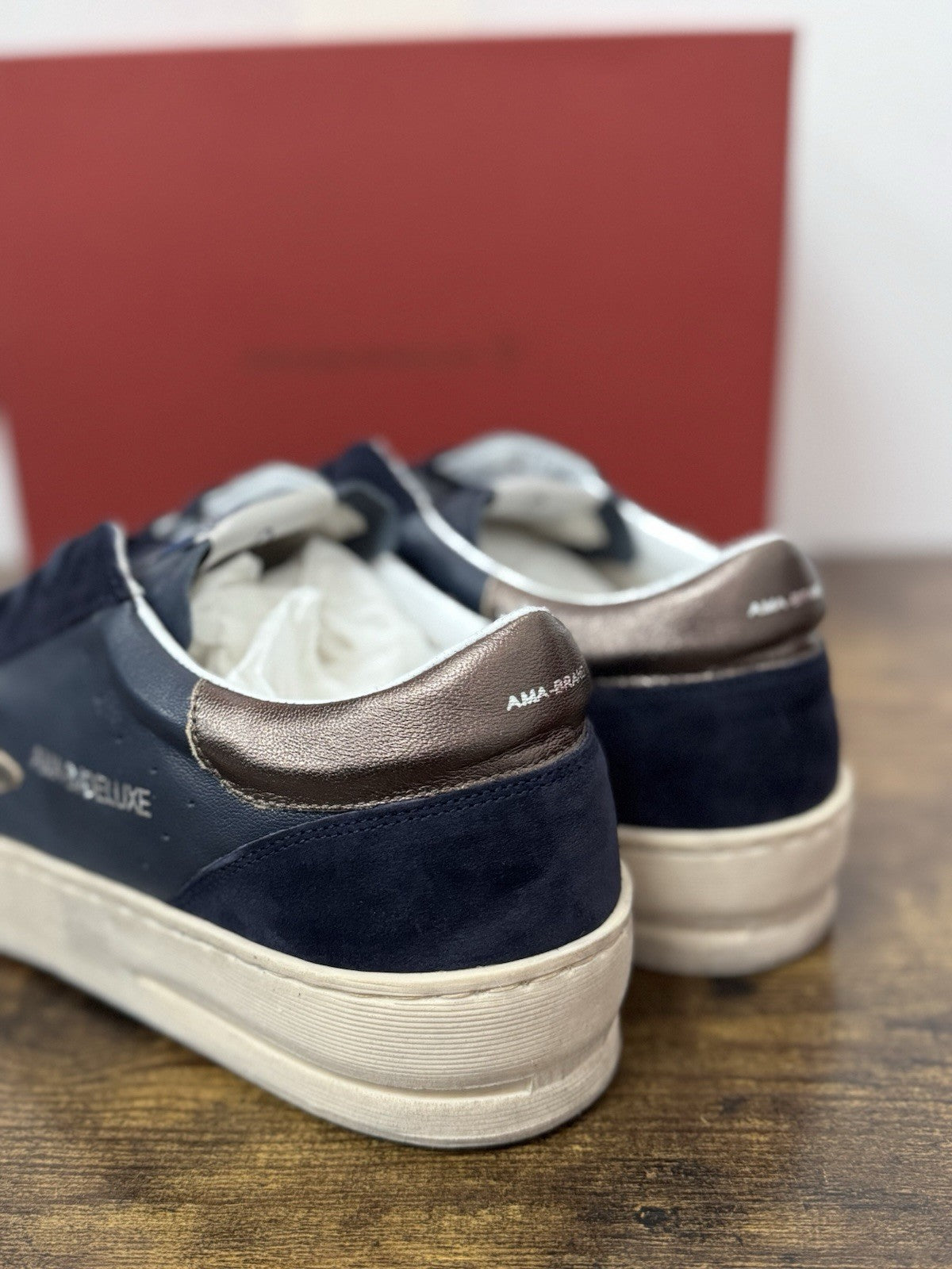 Ama Brand Sneaker Pelle Blu Casual Made In Italy Uomo 46