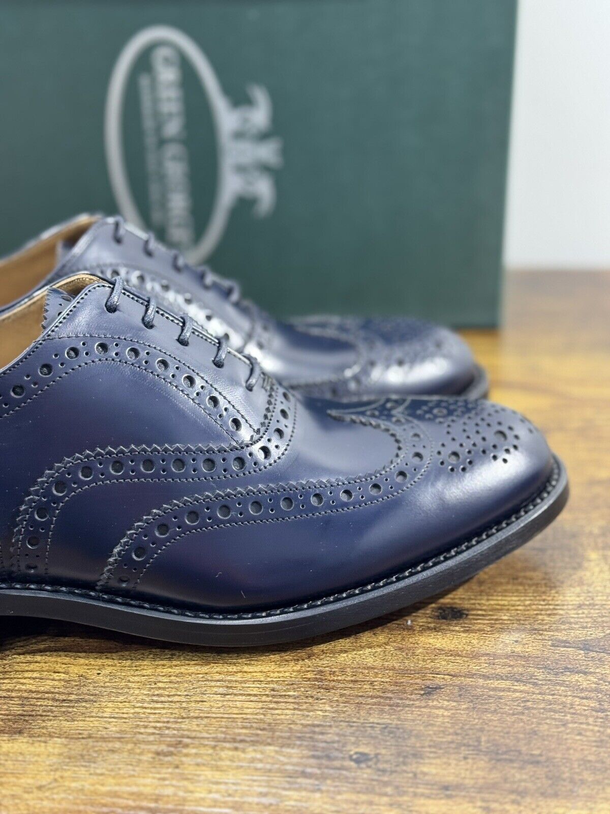 Green George derby   Brogue Blu   Pelle  luxury men  Doppio Cuoio 41