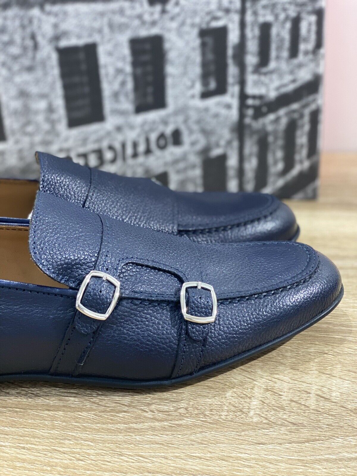 Roberto Botticelli Mocassino Doppia Fibbia Pelle Blu Ultra Flex Luxury 41