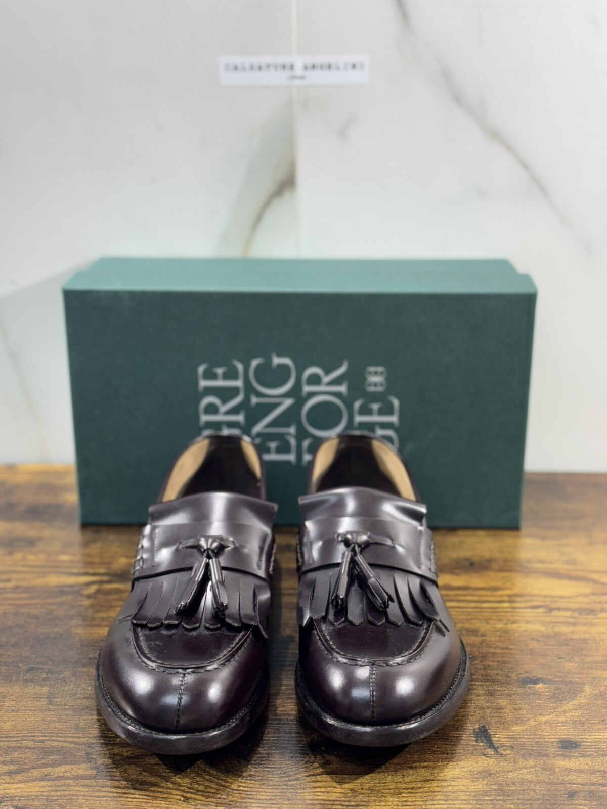 Green George Scarpa Uomo Mocassino  Nappine Pelle Brown     Luxury Handmade 42.5