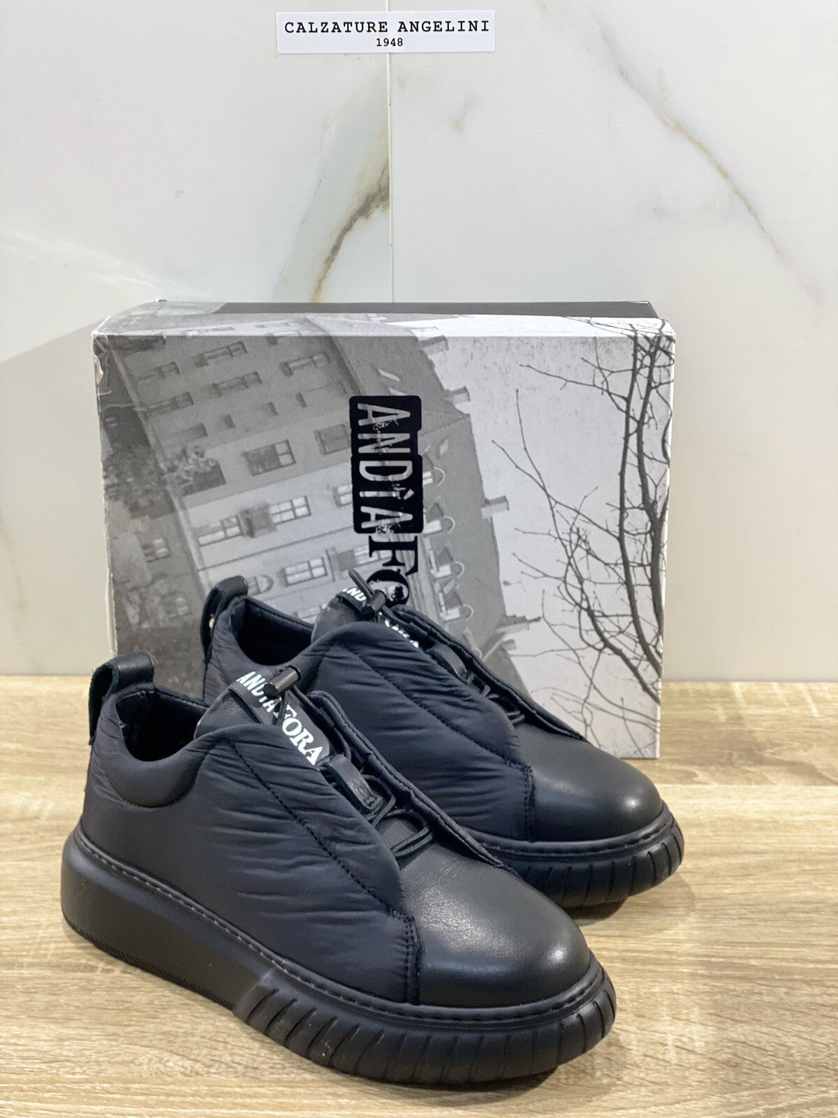 Andia Fora Sneaker donna nylon e pelle nera zeppa Extra Light casual 37