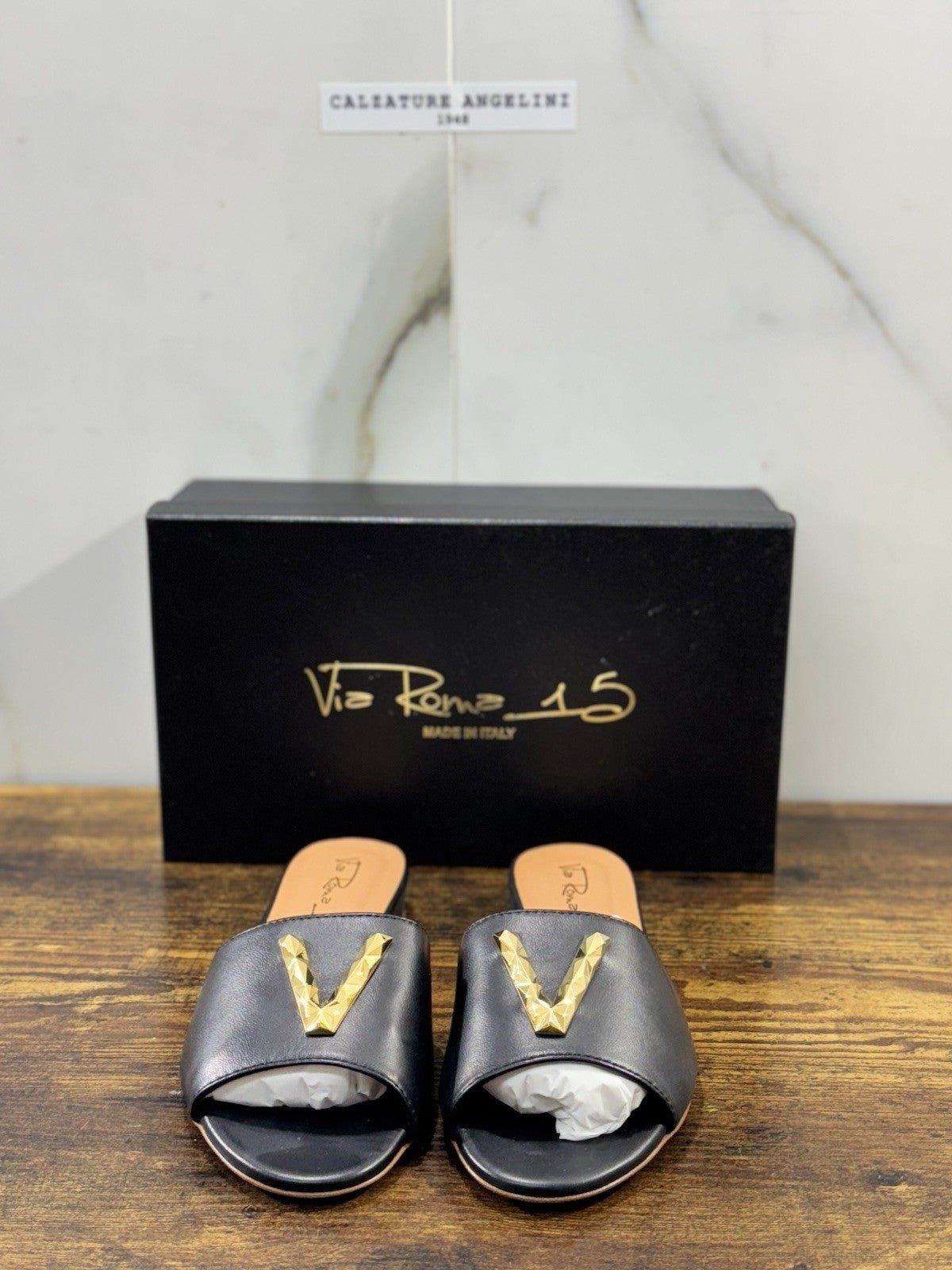 Via Roma 15 Ciabatta Pelle Nera V Logo  Donna 37