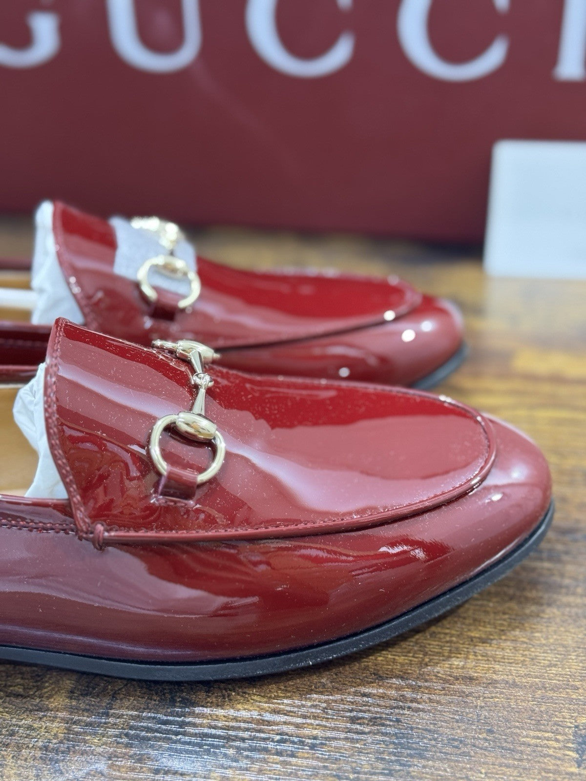 Gucci Mocassini Jordaan In Pelle Lucida Bordeaux Icon Gucci Donna 37.5