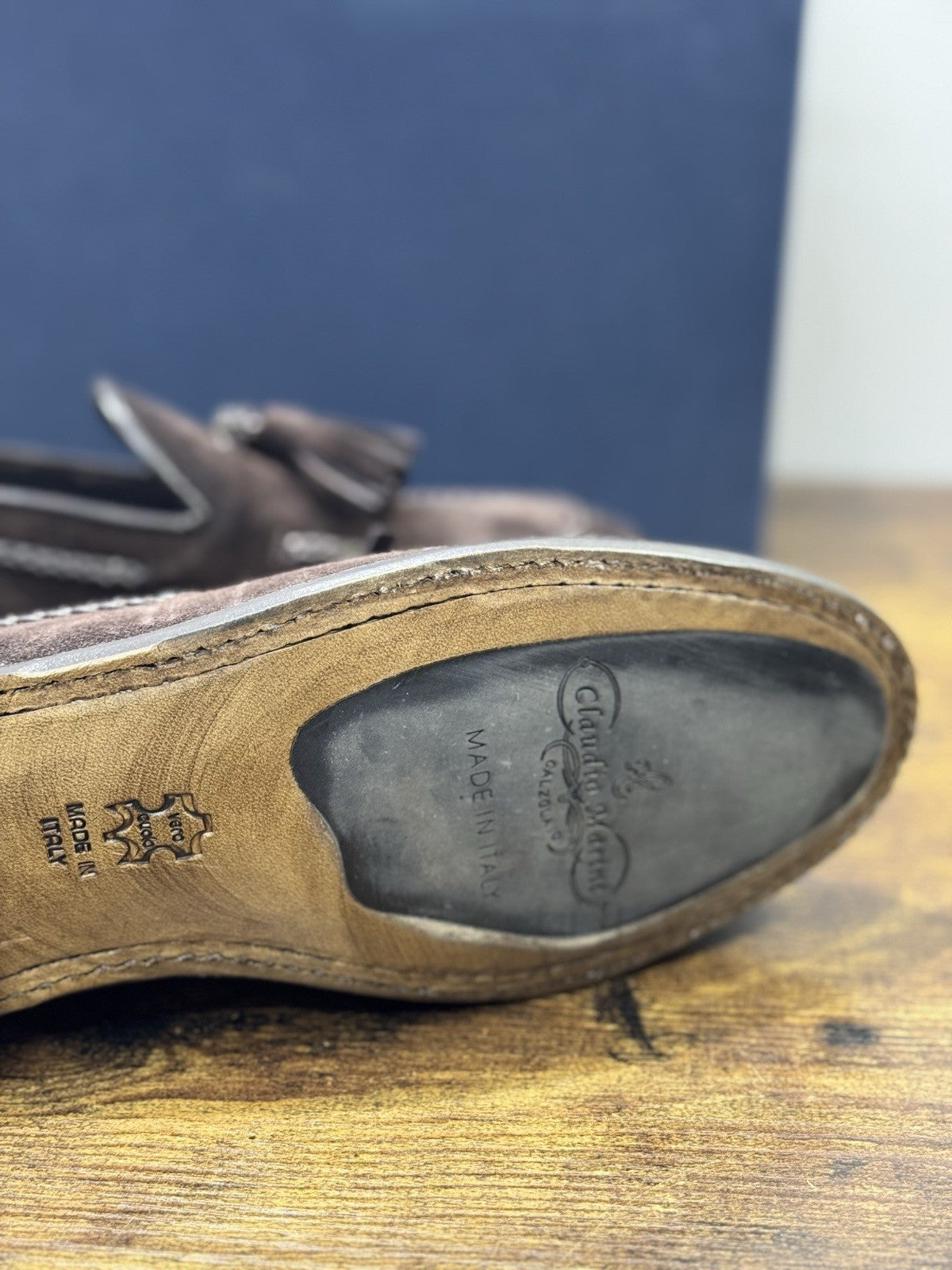 Claudio Marini Calzolaio Mocassino Fatto A Mano Suede Marrone Nappine Uomo 41