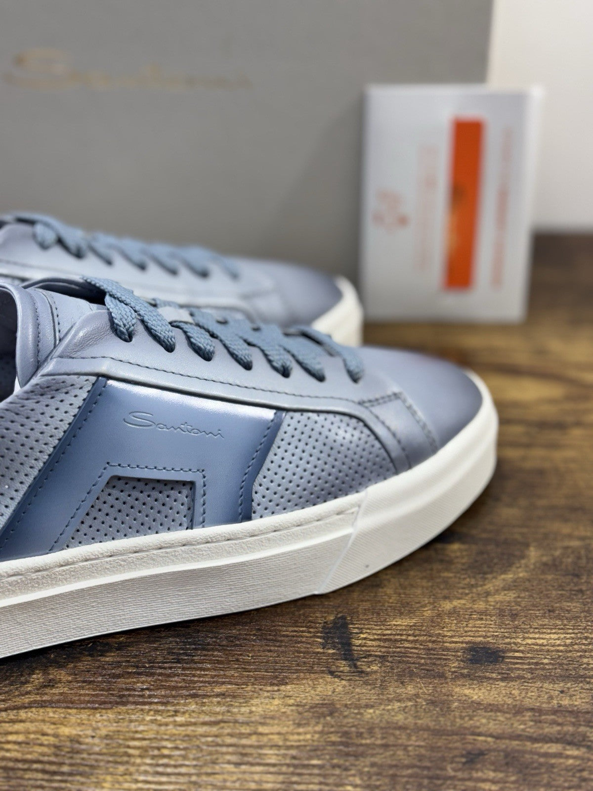 Santoni Sneaker DBS  Pelle Light Blue   Luxury Santoni Scarpe Uomo 41