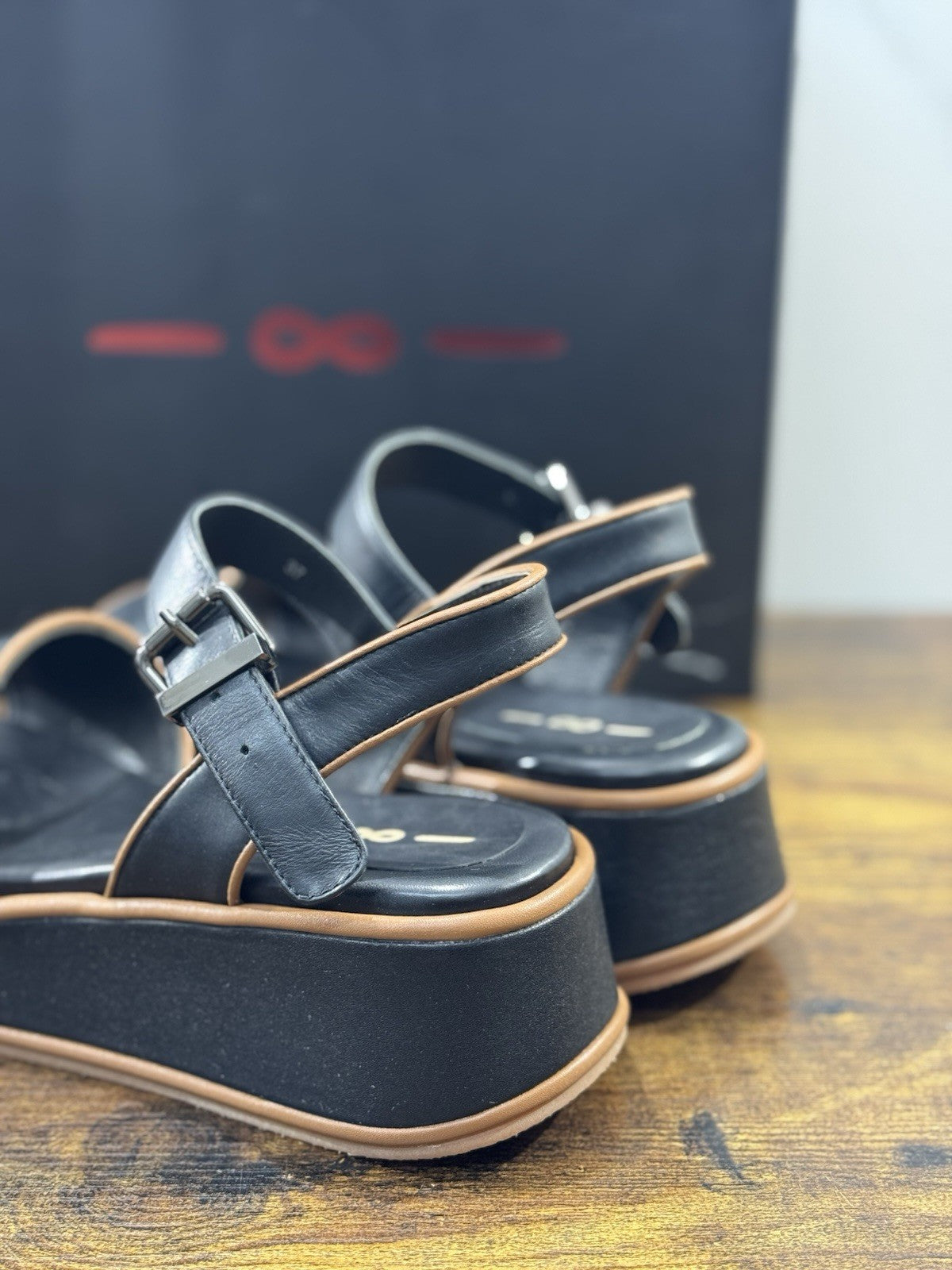 181 Alberto Gozzi Sandalo Zeppa Pelle Nera  Casual Donna 37