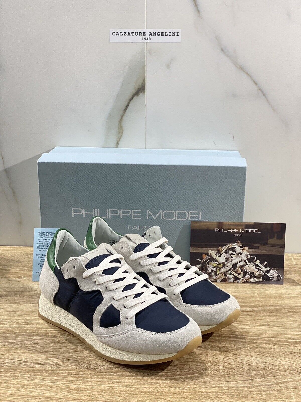 Philippe Model Monaco Vintage Sneaker Uomo Suede Grey Blu Green 43