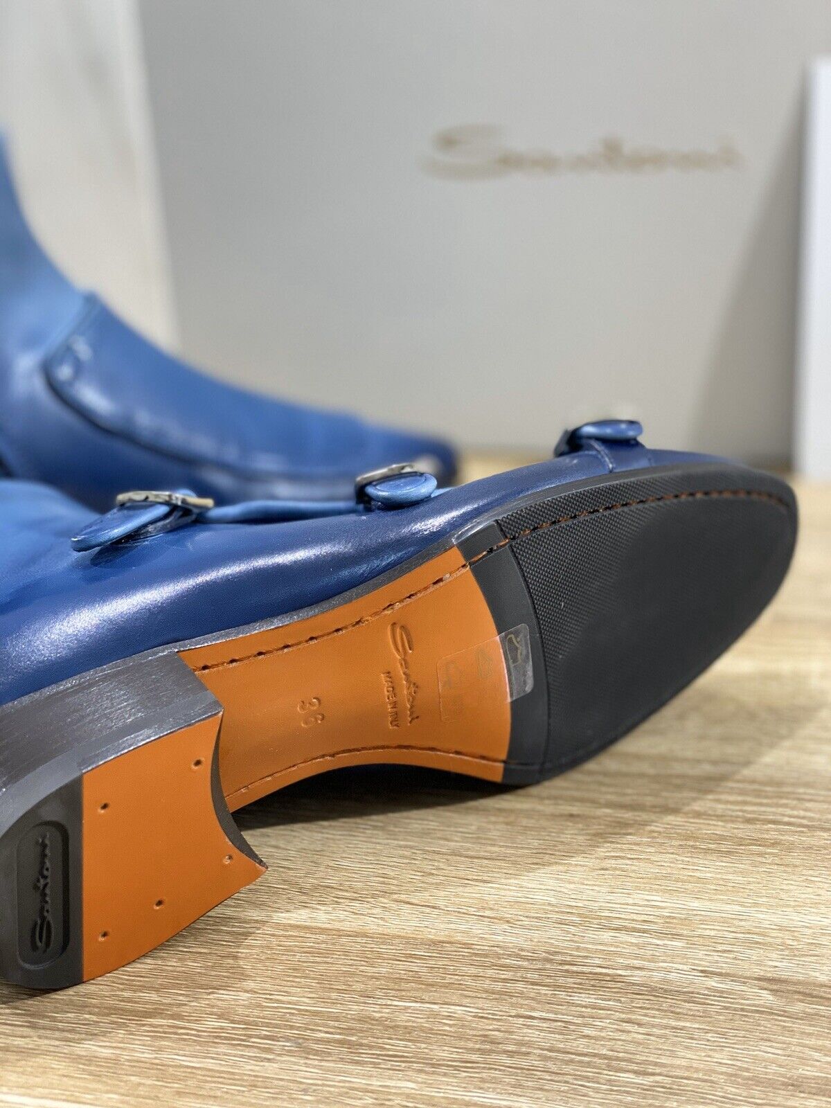 Santoni Stivaletto Donna Limited Edition Luxury Pelle Blu Tripla Fibbia 36 Via M