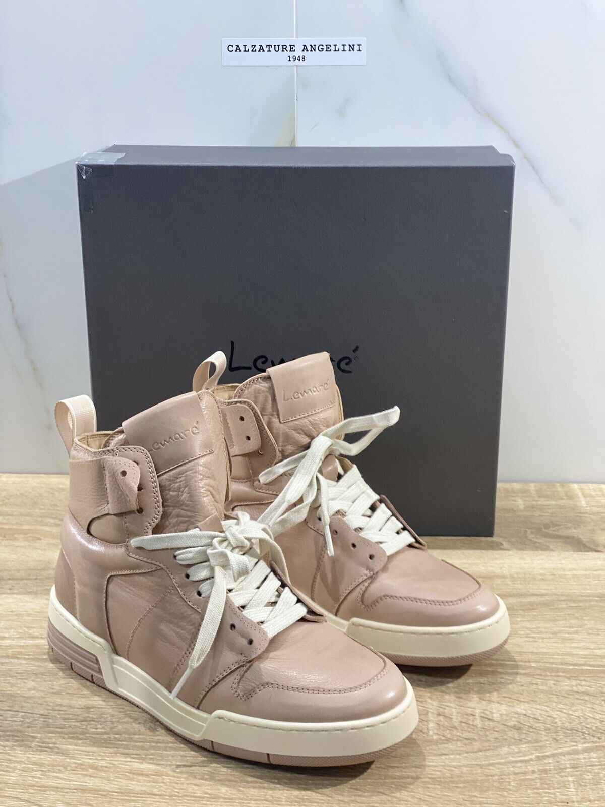 Lemare’ sneaker donna 3013 hi top pelle nude fondo gomma casual shoes 35