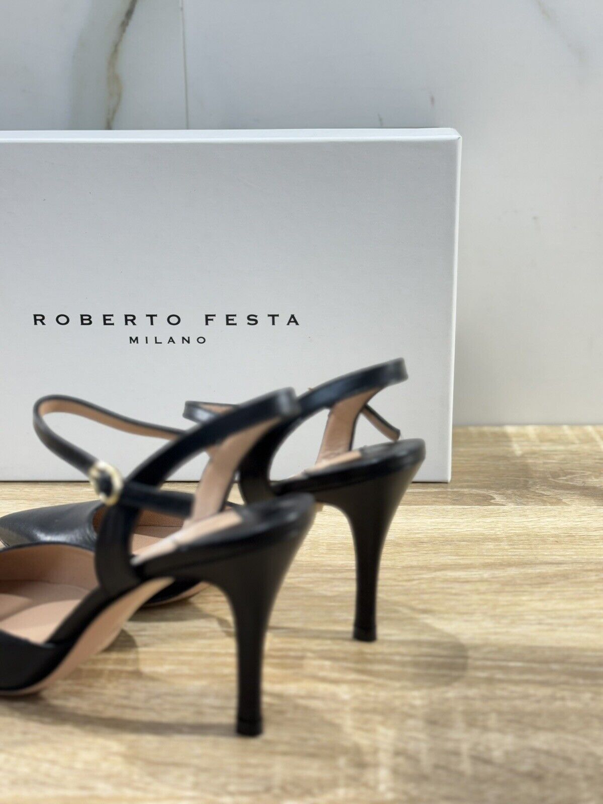 Roberto Festa Sandalo Donna Marte Pelle Nero Sling Back  Luxury Sandal 41