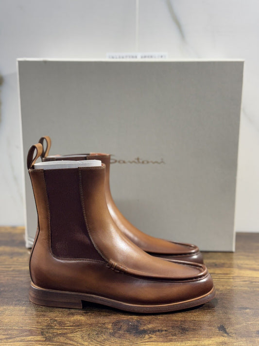Santoni Chelsea Boot Donna Pelle Marrone Anticata Luxury Woman Boot Santoni 36.5