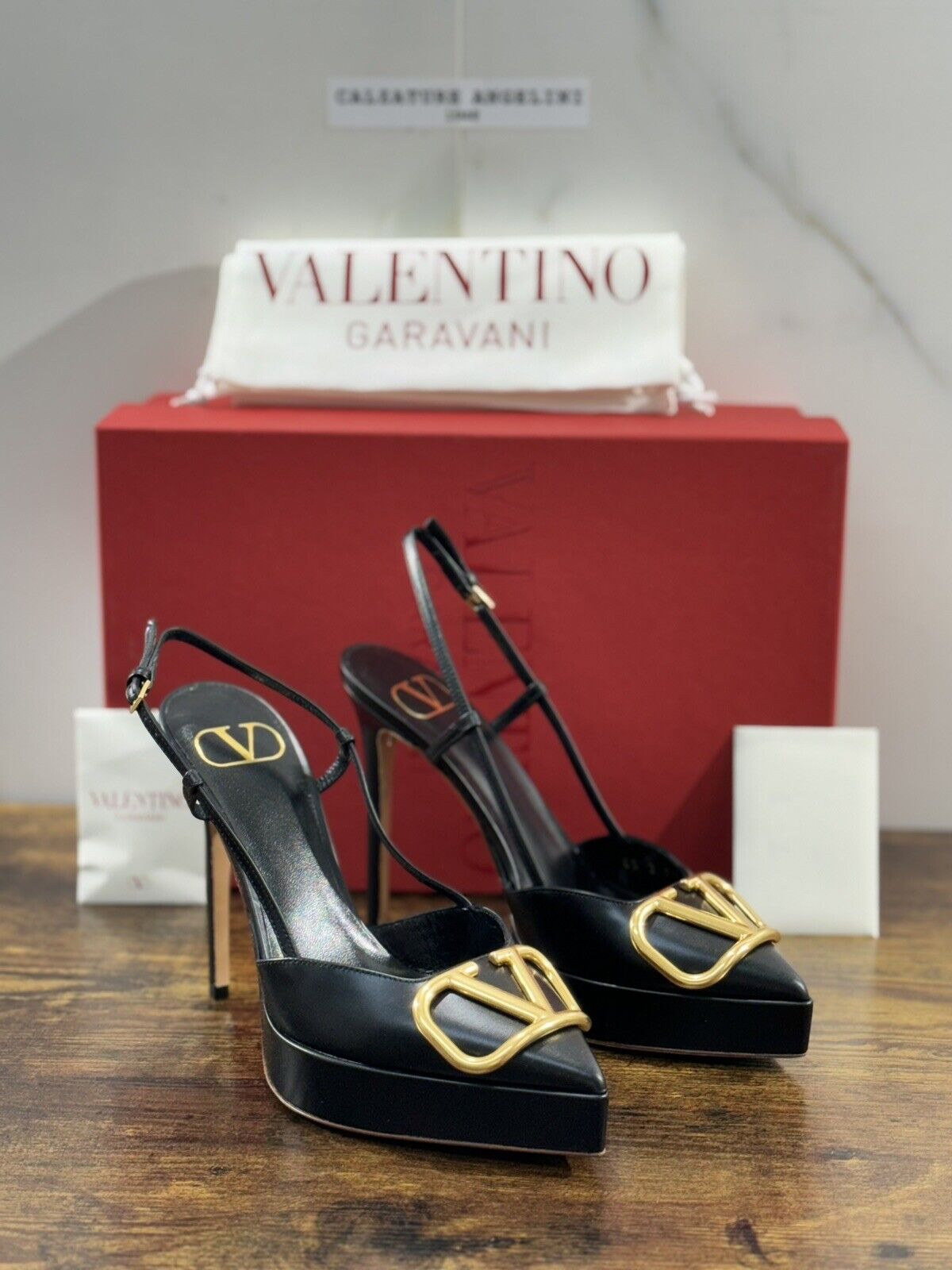 Valentino Garavani Decollete’ Slingback Vlogo Plateau Pelle Nera Luxury 38.5