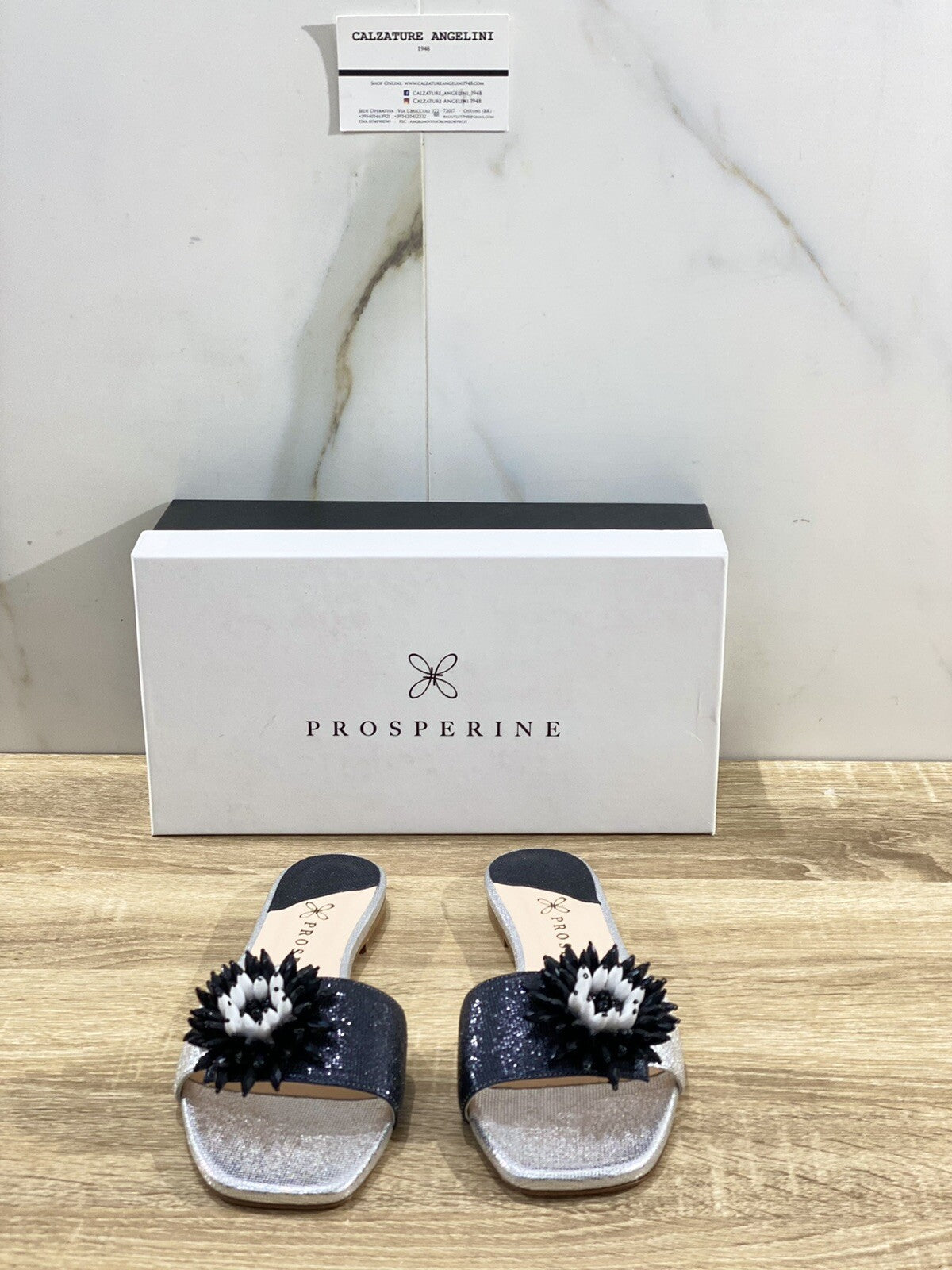 Prosperine Sandalo donna 8062    Pelle Argento Nero Flat Mule 41