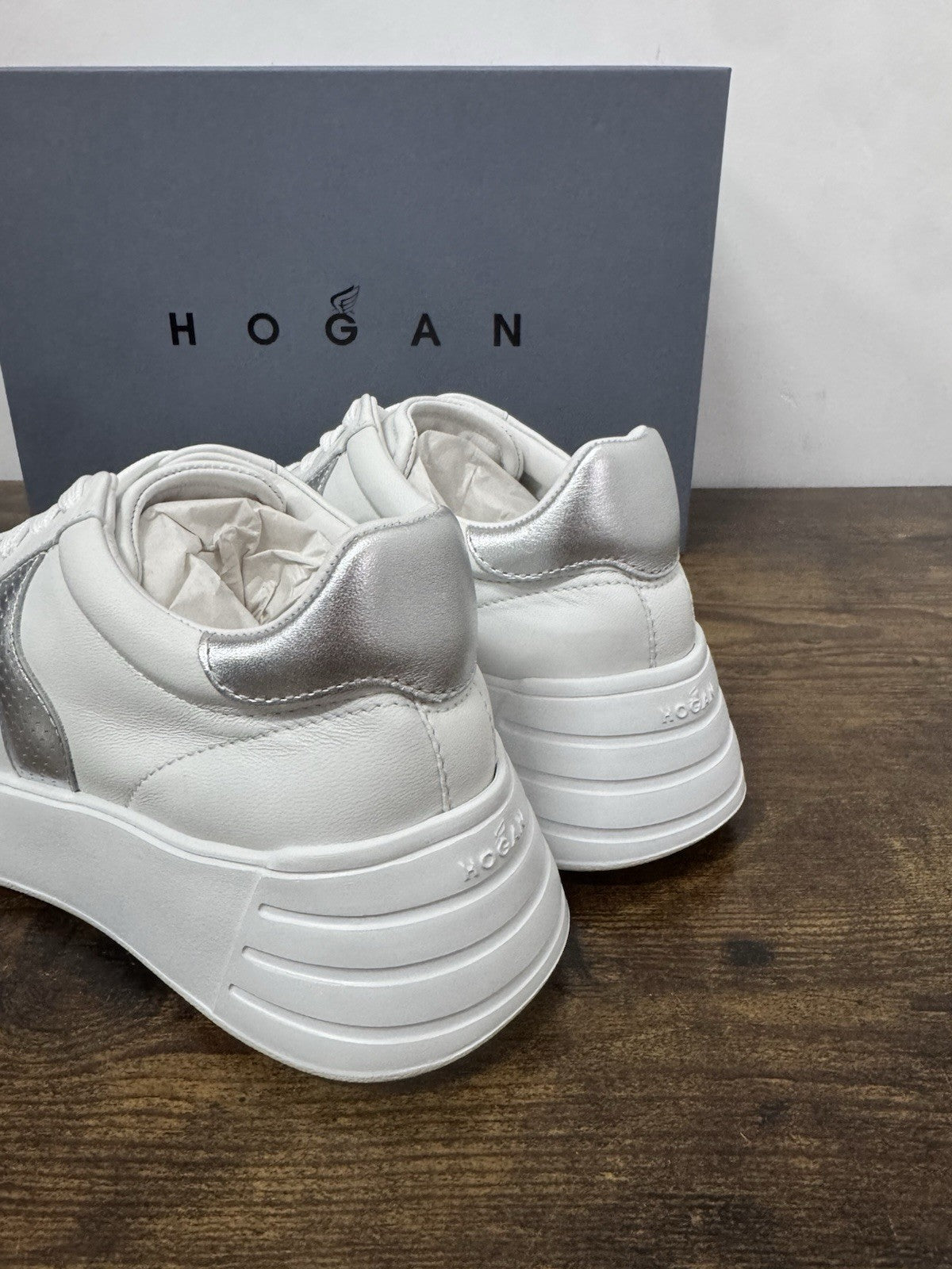 Hogan Rebel H562 Sneaker Pelle Bianco Argento Casual Donna 38