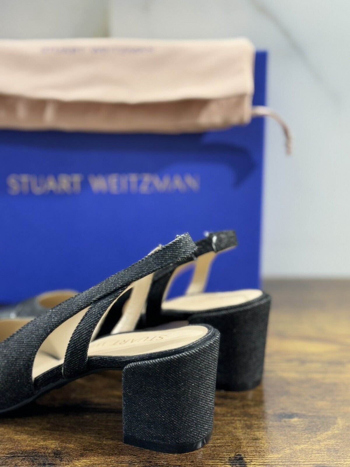 stuart weitzman Sleek 50 Sling Back  Nera Pelle E Denim   Luxury Woman Shoes  40