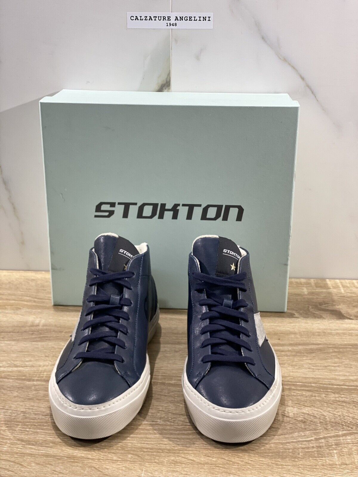 Stokton Sneaker uomo Bolt-U hi top sneakers pelle indaco blu Made in Italy 45