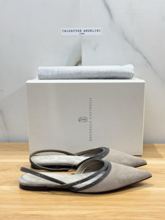 Brunello Cucinelli Sling Back Suede Grey Luxury Cucinelli Scarpa Donna 37