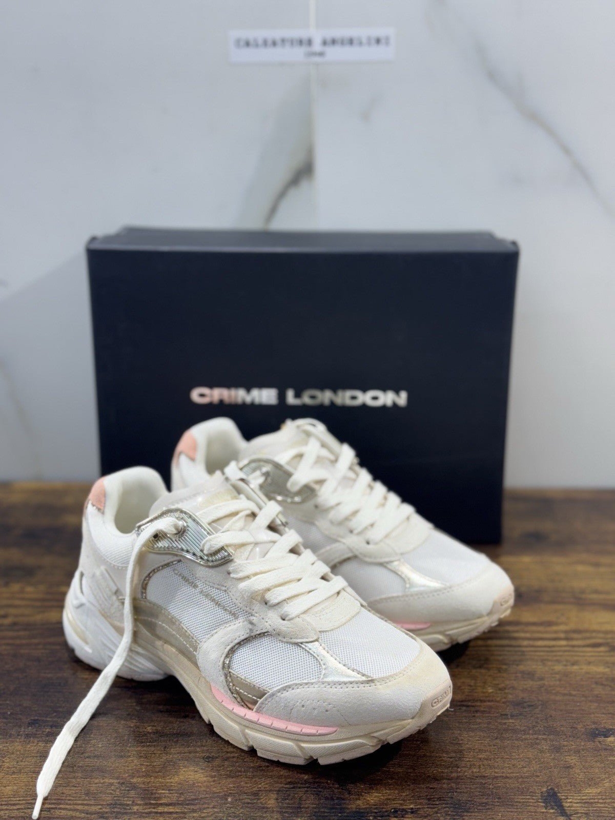 Crime London Sneaker Fugitive Suede  Pelle Bianca Donna 36