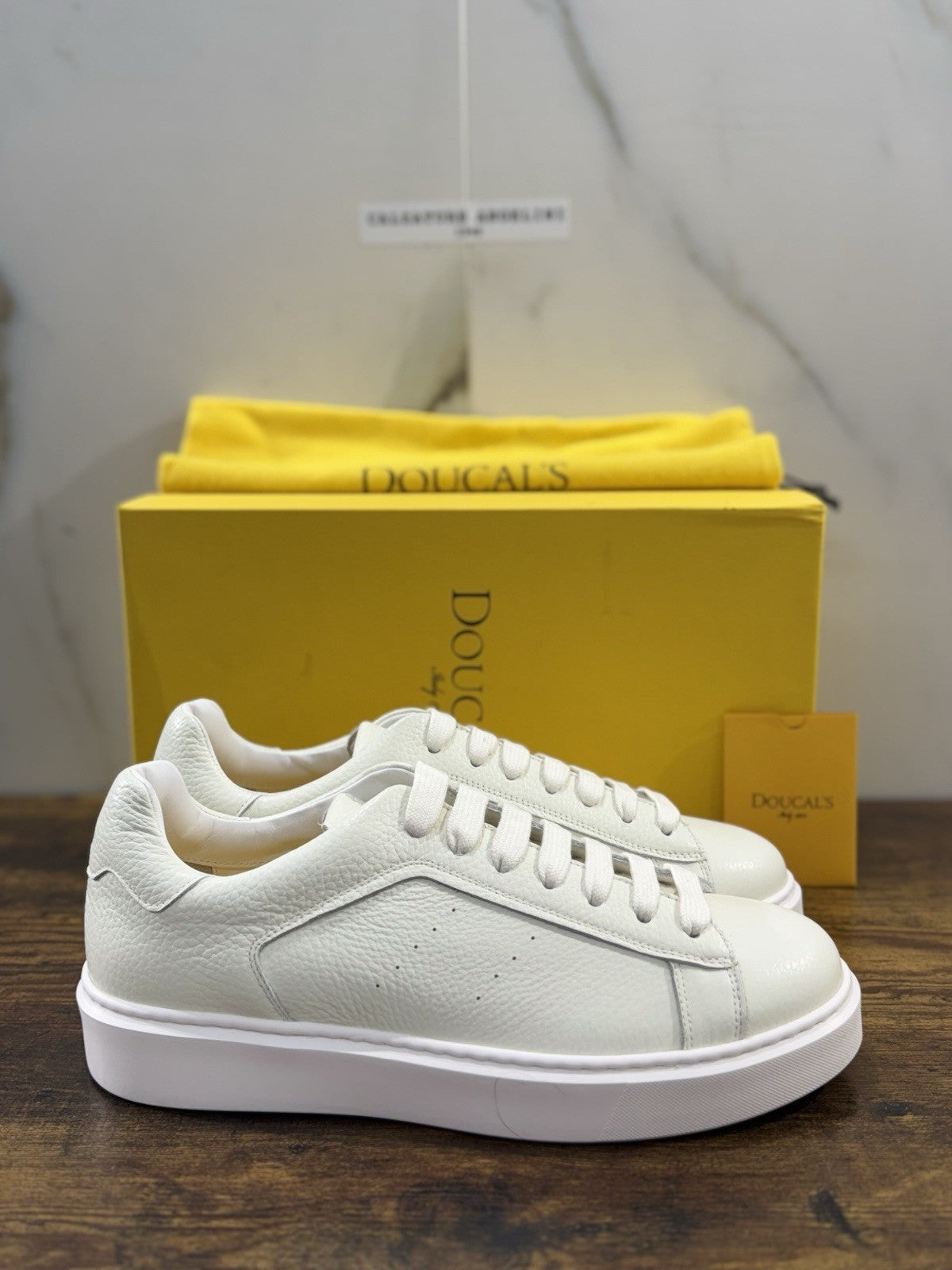 Doucal’s Sneaker Uomo Memory Foam Bianca PelleLuxury Men Doucal’s Extra L 41.5