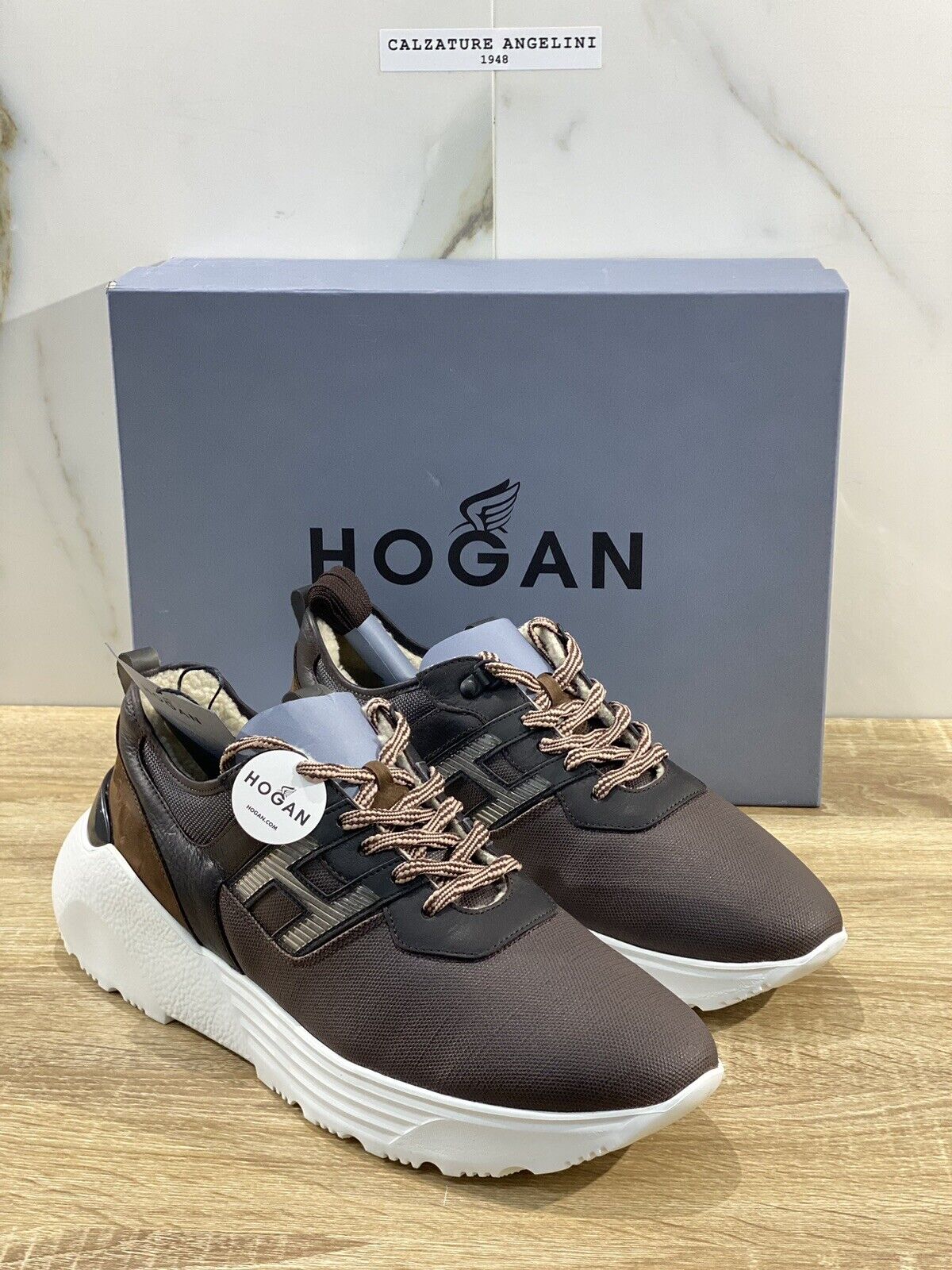 Hogan Active one uomo sneaker pelle Marrone Fur luxury hogan men sneaker 44