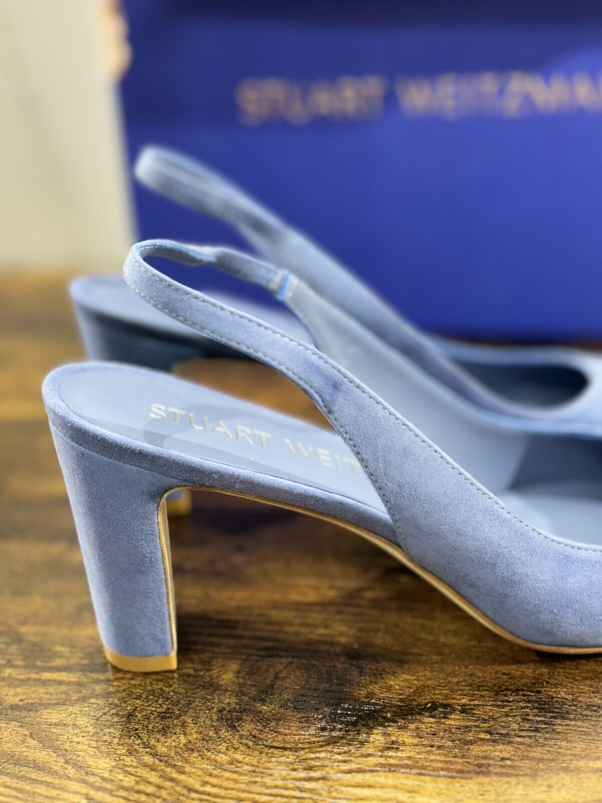 stuart weitzman Vida 75 Sling Back Blue Suede Luxury Woman Shoes  39