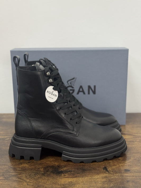 Hogan H674 Combat Boot Pelle Nero Extra Light Memory Foam Donna 37.5