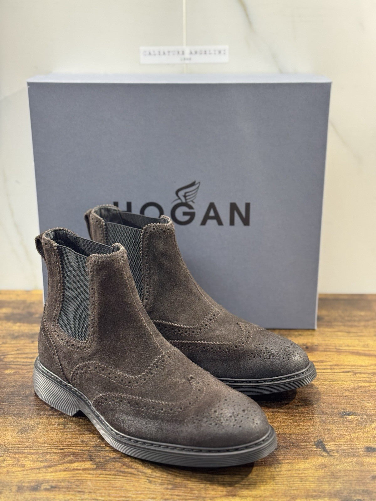 HOGAN scarpe  Stivaletto Chelsea H576 in Pelle  Marrone  con impunture Uomo 39.5