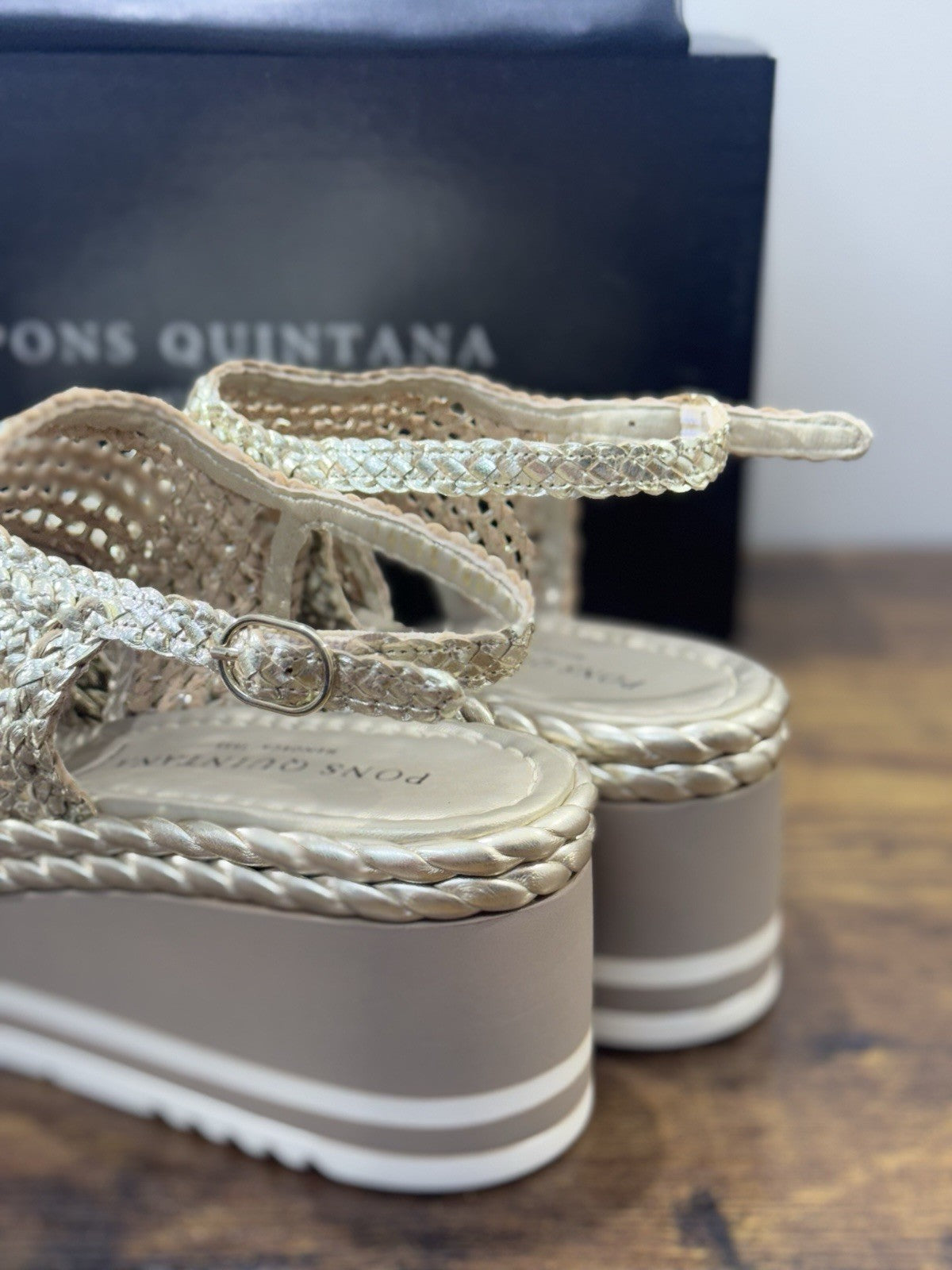 Pons Quintana Sandalo Padova  Donna   Pelle Platino      Handmade Con Zeppa 41
