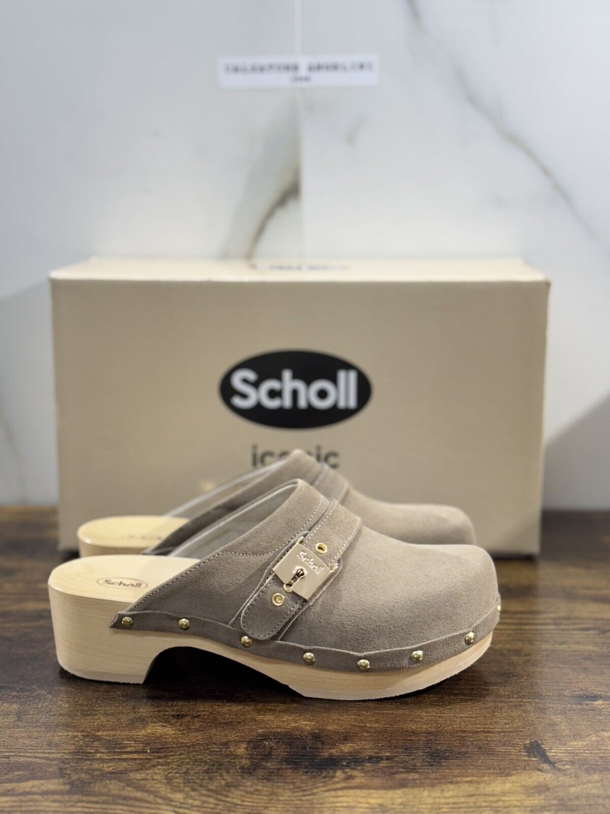 Scholl Iconic Zoccolo Donna Suede Beige Casual Clogs 37