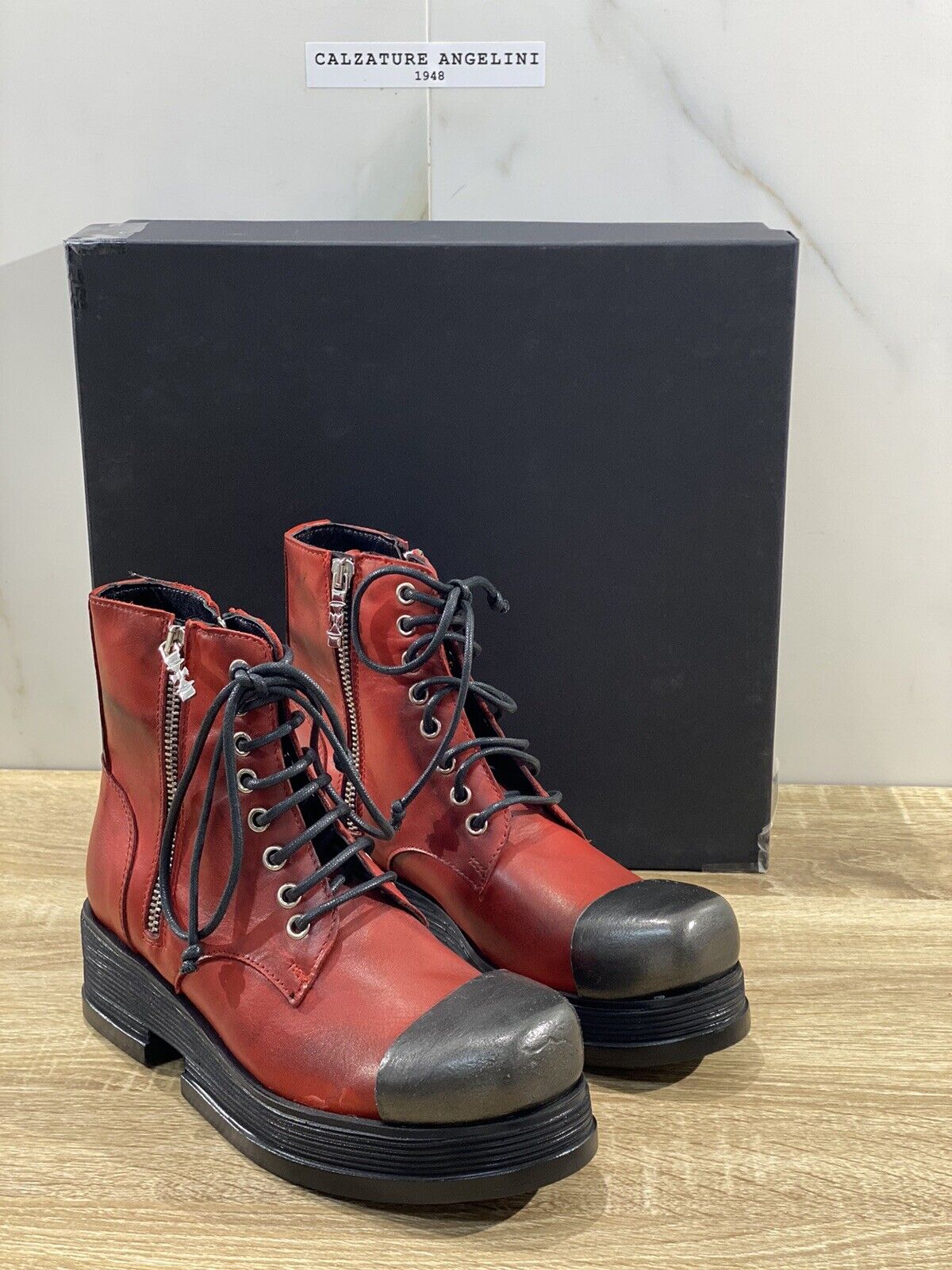 Duca D’ascalona Anfibio Donna Ginnie In Pelle Rosso Handmade Boot Woman 38