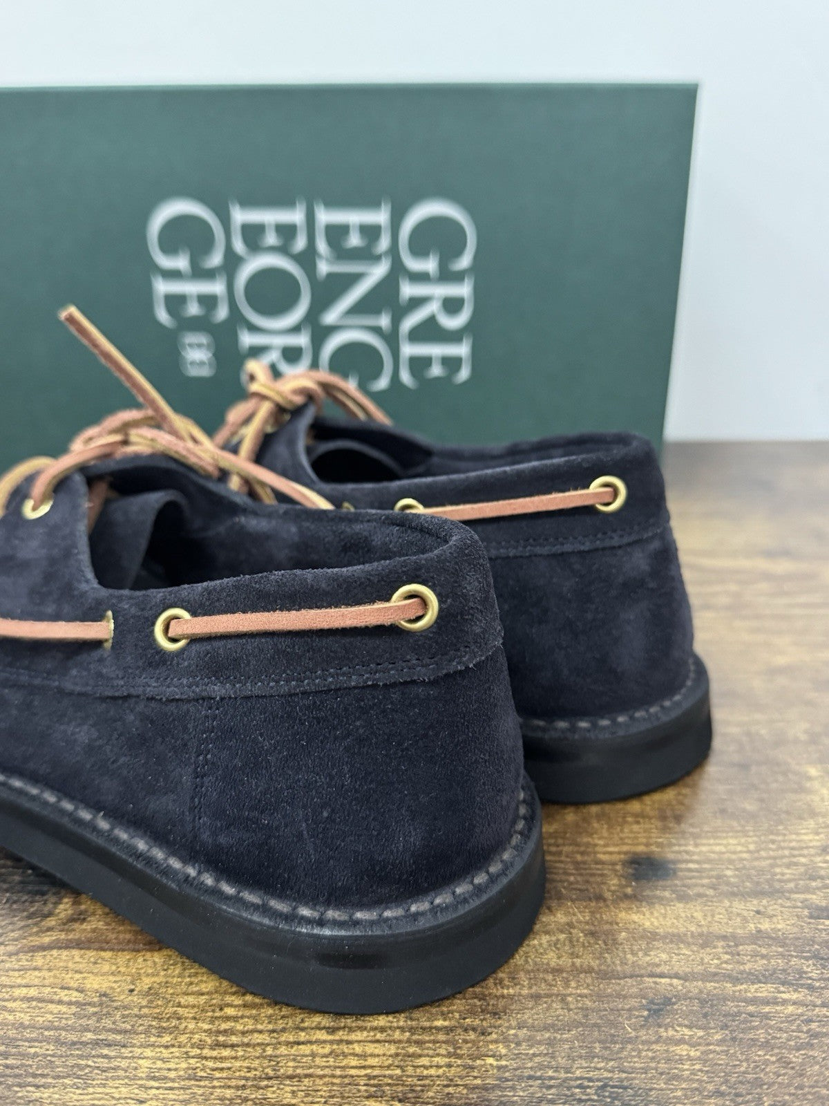 Green George Mocassino Barca Suede Blu Handmade In Italy Uomo 44