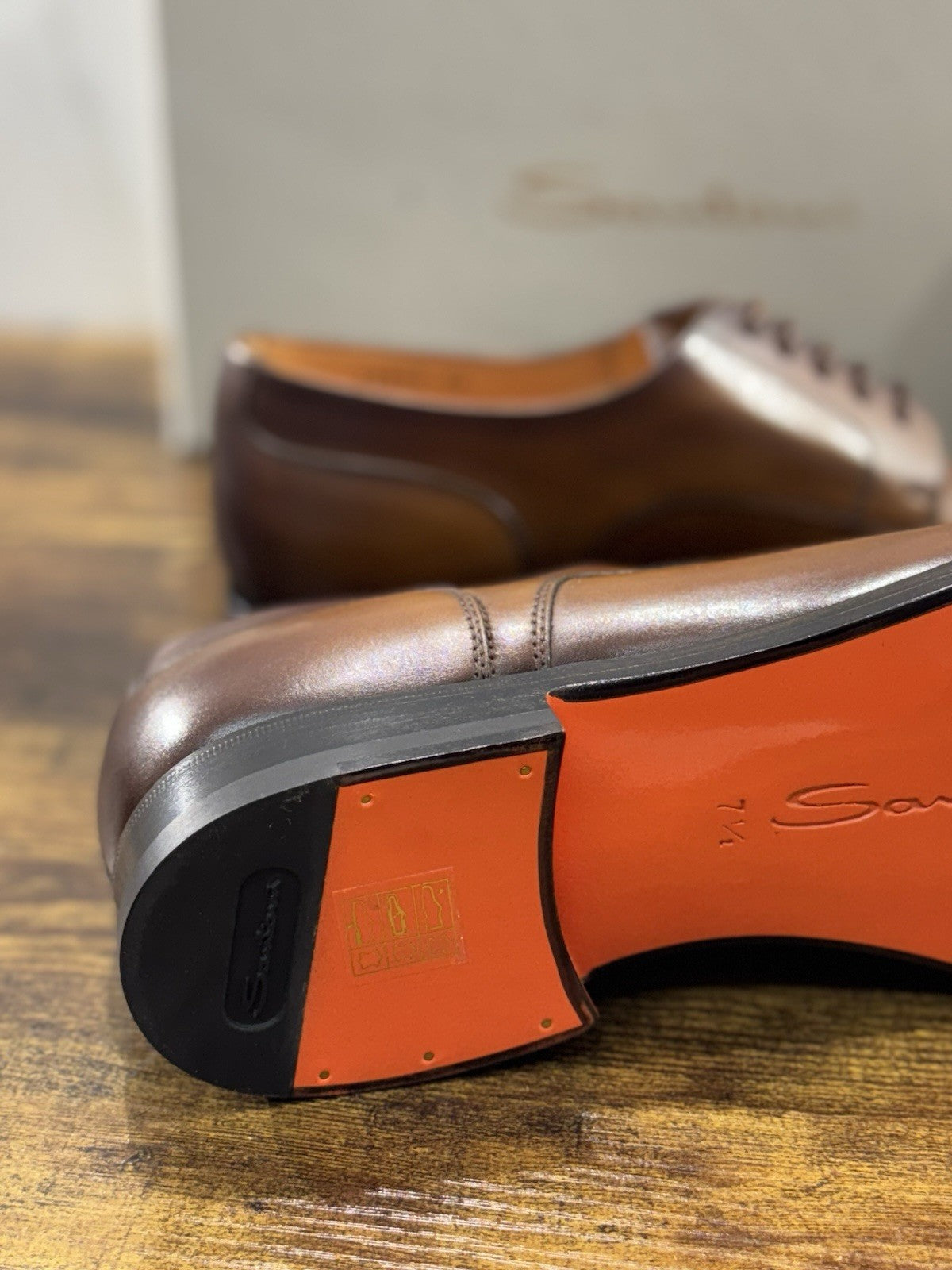 Santoni Stringata Pelle Cuoio Goodyear  Luxury Men Shoes Santoni Uomo 41.5