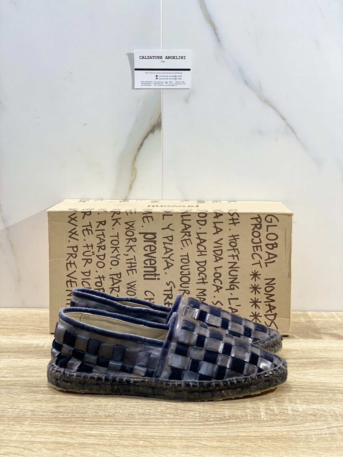 Preventi Espadrilles Uomo In Pelle Intrecciata Blu Men Shoe Preventi 42