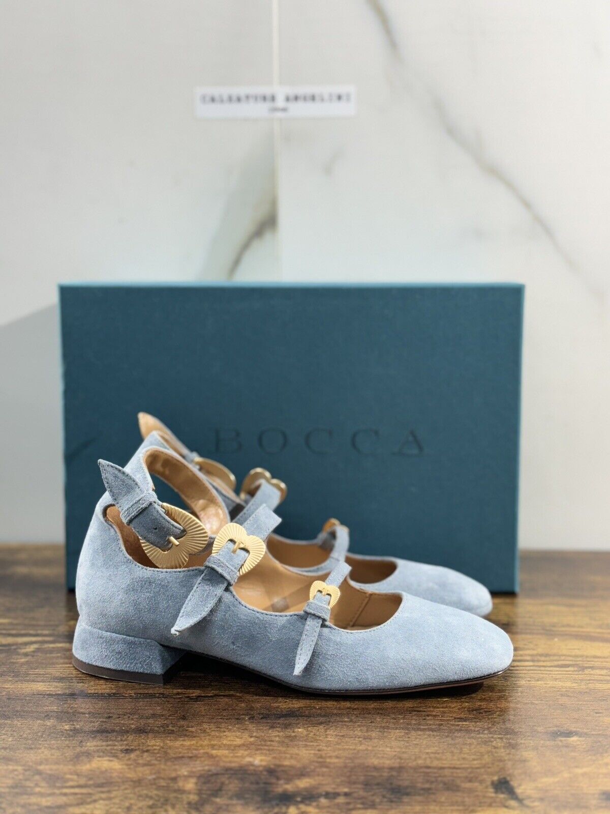 A.Bocca Two For Love Scarpa Donna Suede  Celeste Con Tacco Luxury Handmade 35